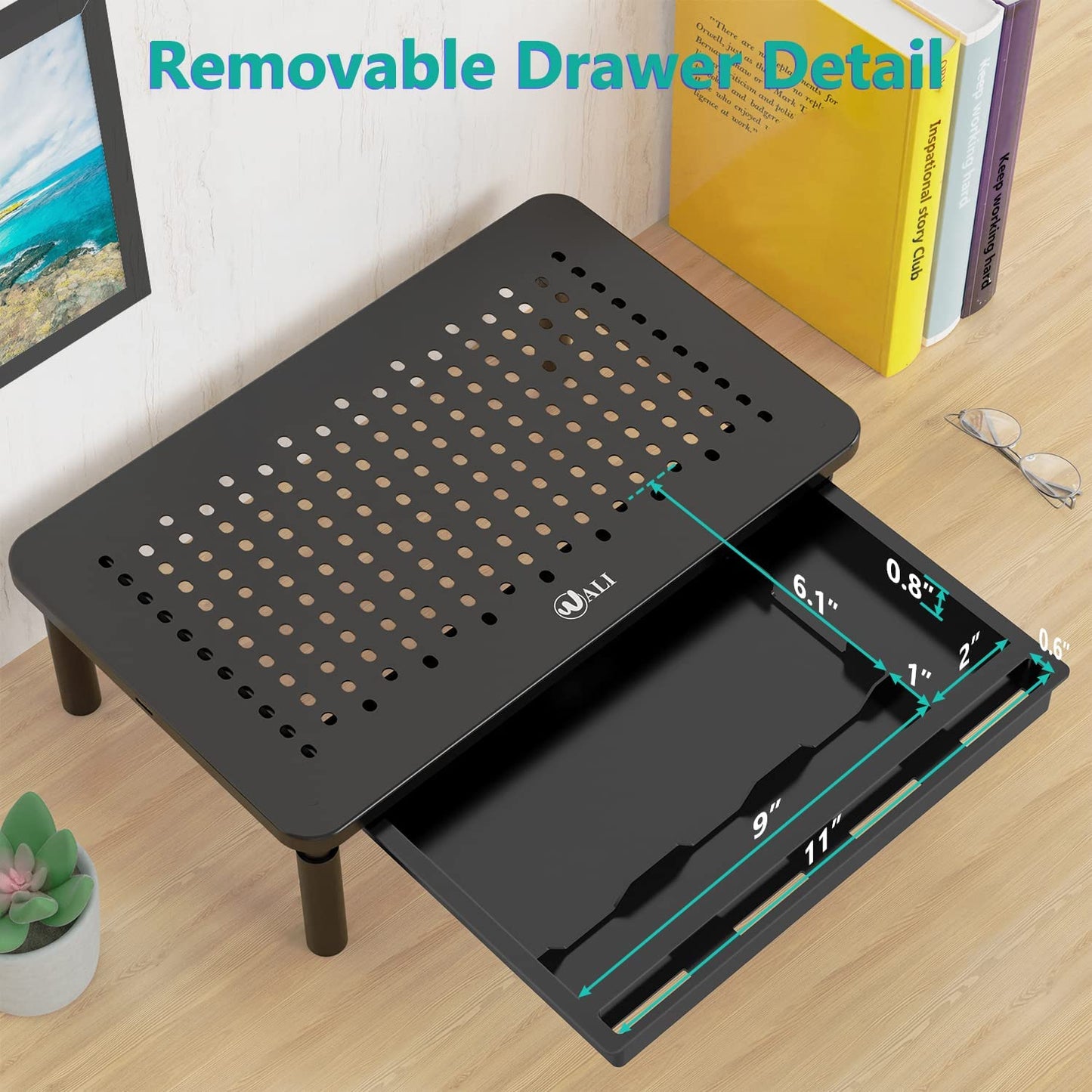 Computer Monitor Stand with Storage, Desk Monitor Riser 3 Height Adjustable, Laptop Riser with Airflow Vents, Desk Organizer for Computer, Laptop, Printer, Notebook (STT003D-B), 1 Pack, Black