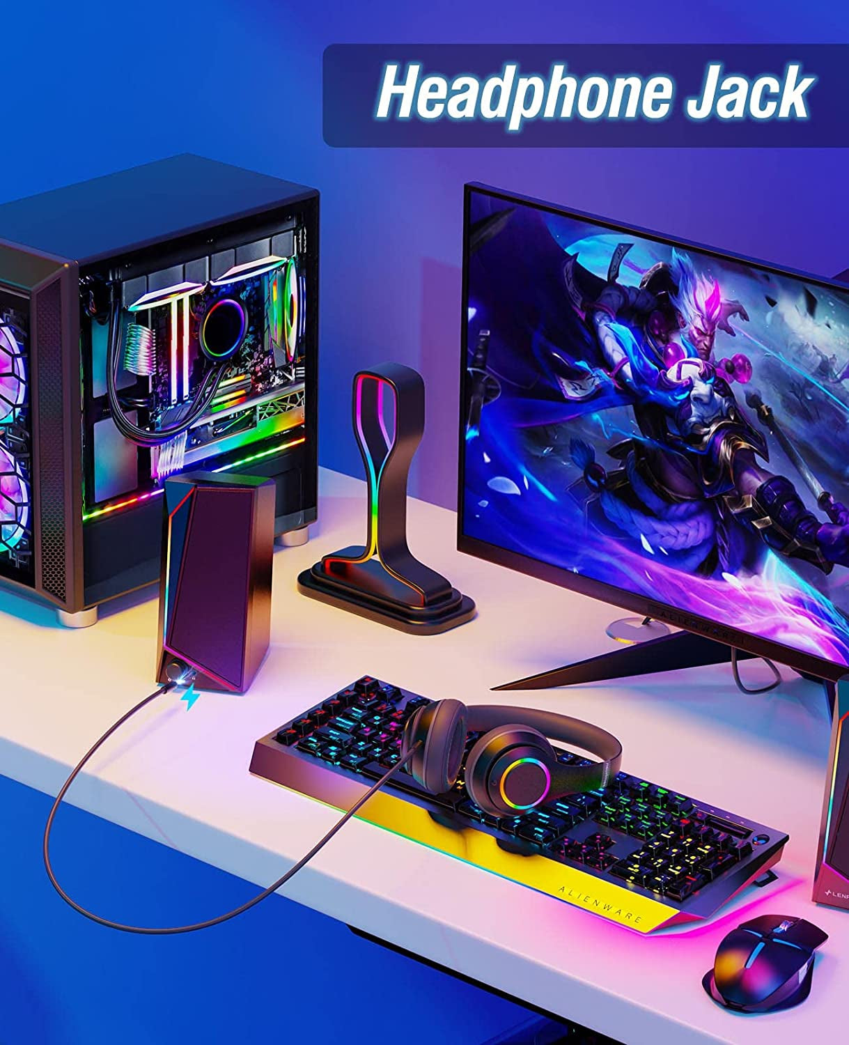 Computer Speakers, USB/USB-C Powered PC Speakers with Loud Stereo Sound, Headphone-In for Desktop, Imac, Macbook, Laptop, Monitor (USB-C to USB Adapter Included)