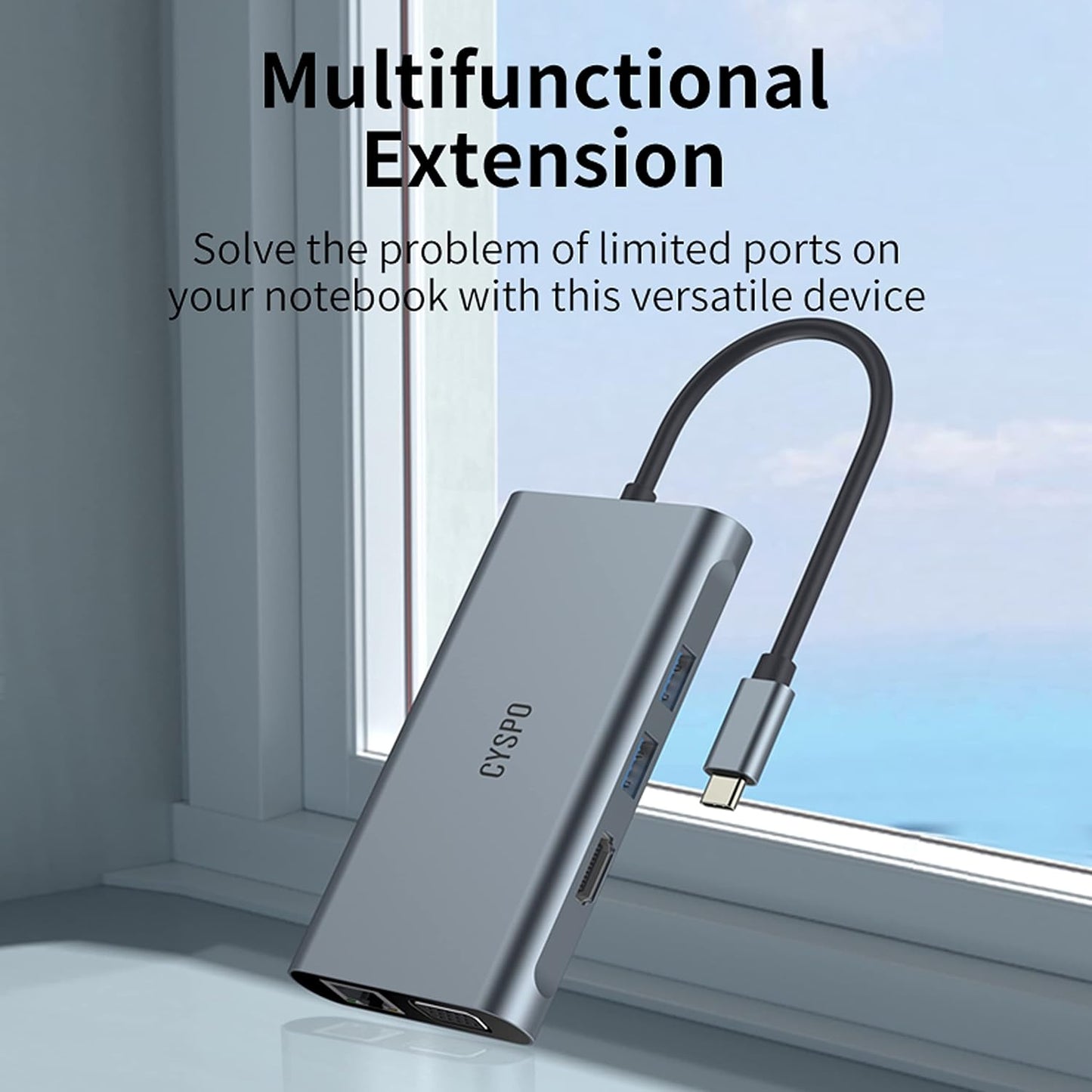USB C Hub Docking Station, 6-In-1 Dual Monitor Adapter with 4K HDMI, 1080P VGA, 2 USB 3.0 Ports, 100W PD Charging Input, Gigabit Ethernet β Compatible with Macbook, Dell, HP, Lenovo, and More