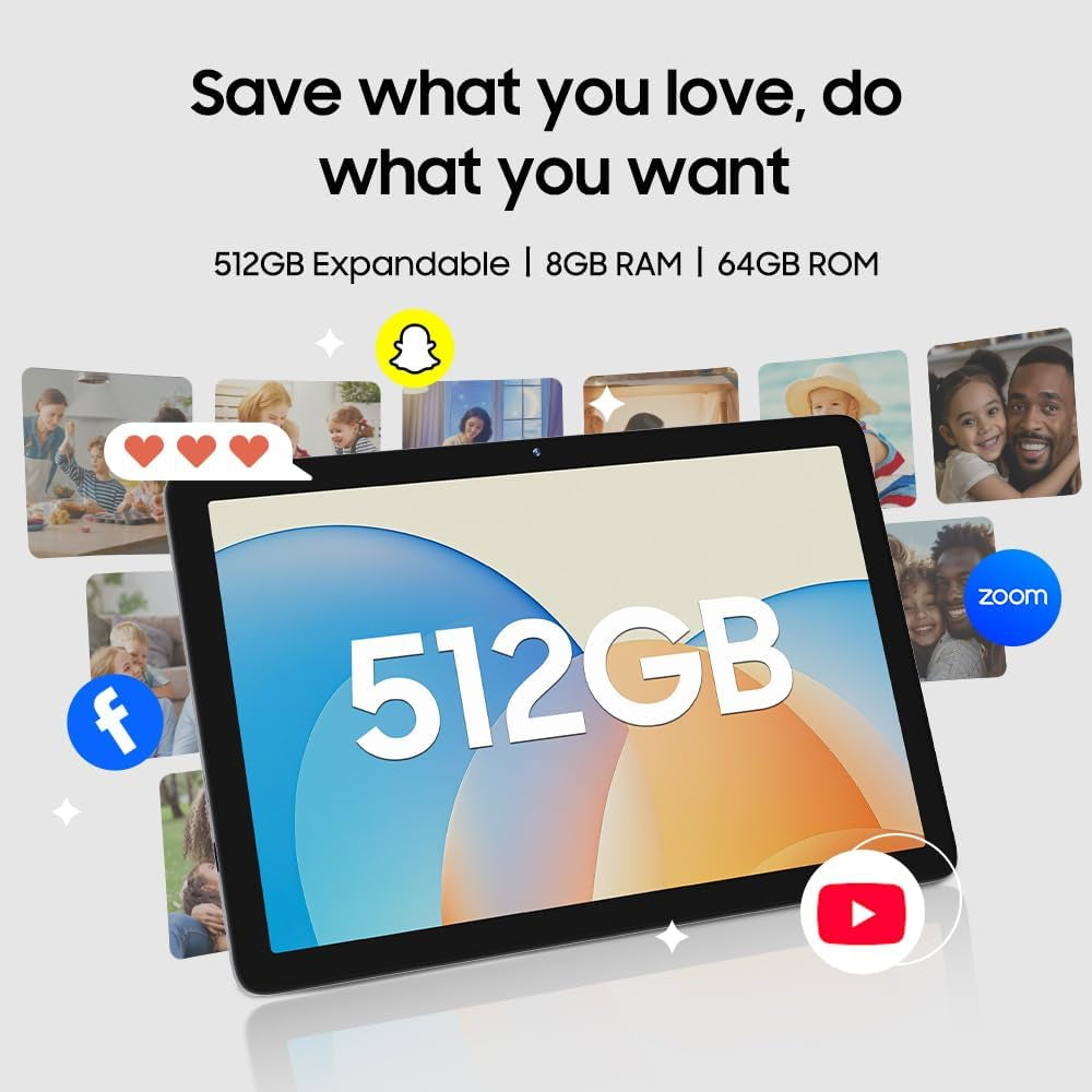 10" Tablet, 2025 Android 14 with Octa-Core Processor, 8GB&64GB Storage(Expand to 512GB), Metal Casing Upgrade, Dual Camera, Wifi 6&Bth 5, 5000Mah Battery