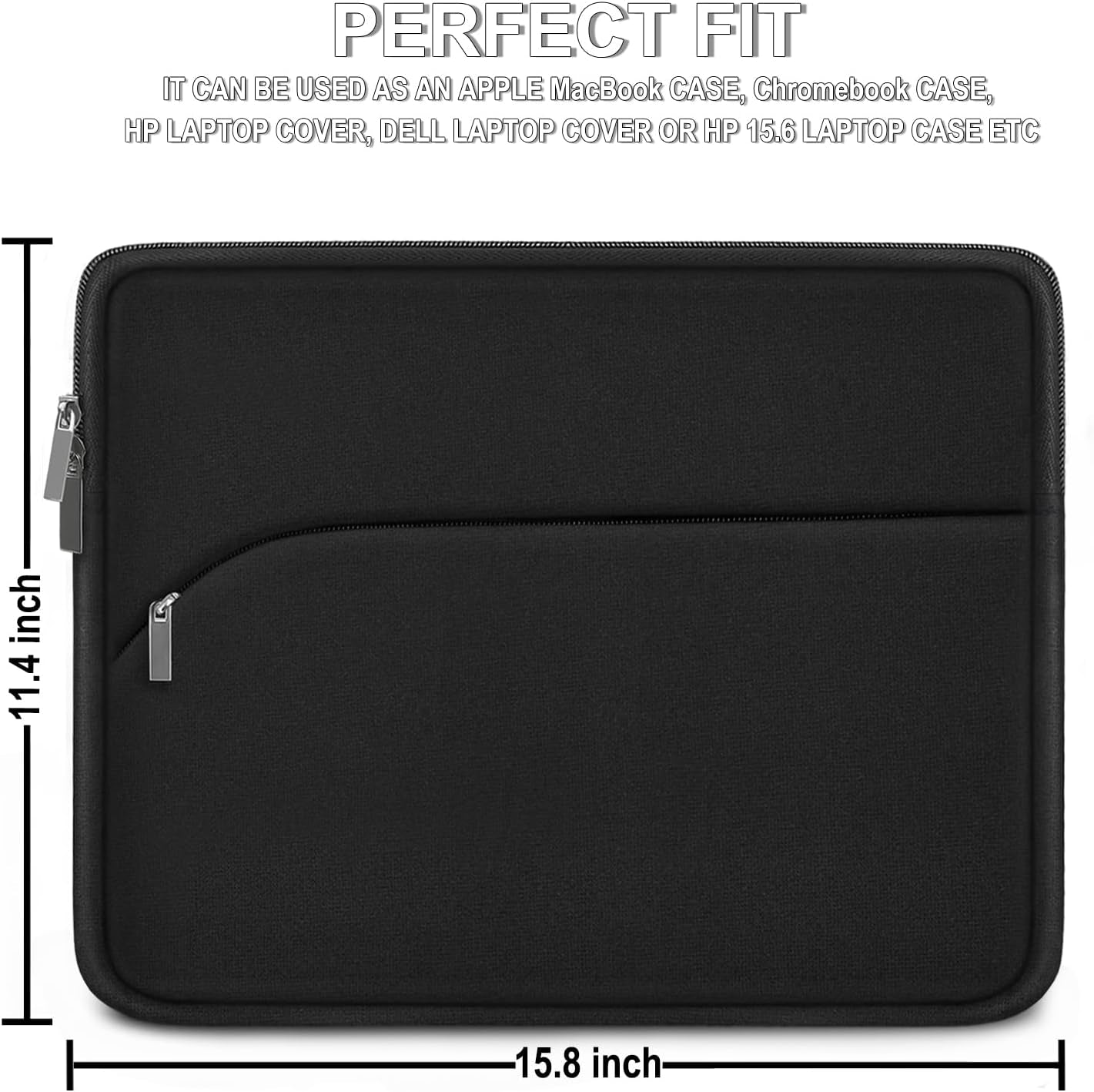 Laptop Sleeve Case 15.6 Inch, Durable Portable Monitor Protective Cover with Front Pocket, Traveling Computer Carrying Bag Laptop Sleeve Compatible for HP, Dell, Asus, Lenovo, Black