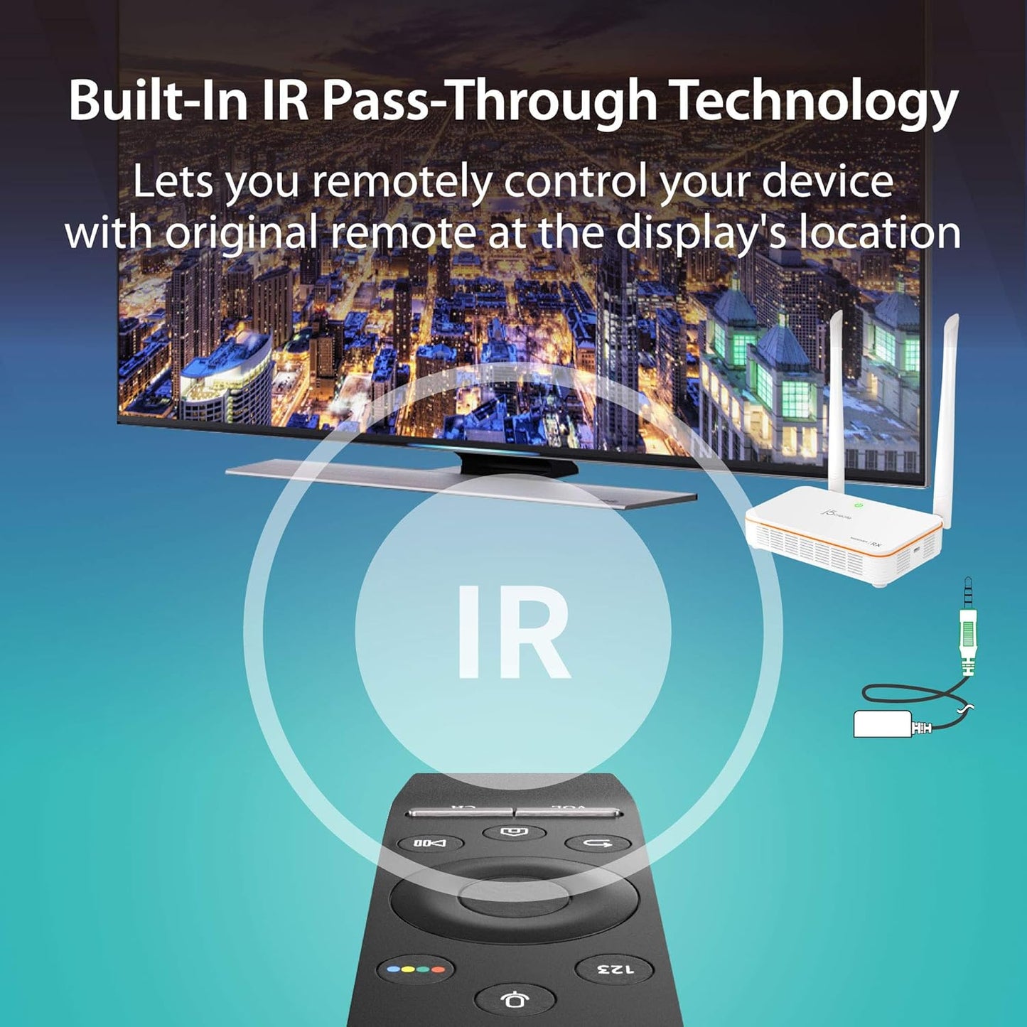 Wireless Display HDMI Extender Full HD 1080P 60Fps Transmitter and Receiver with IR Remote Control, 200Ft Transmission, Ultra-Low Latency, for Home/Office/Church (JVAW53)