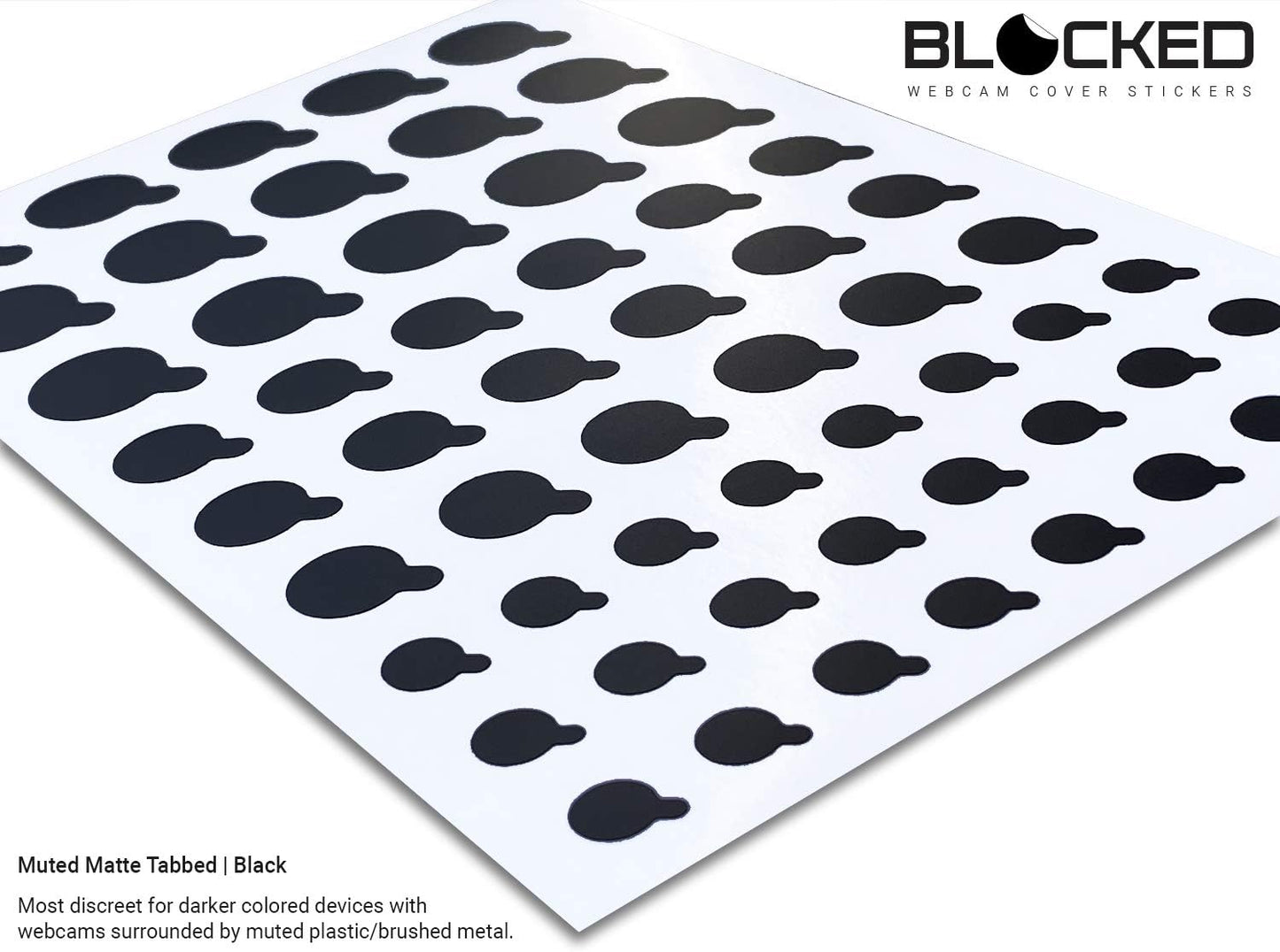 Webcam/Camera Vinyl Covers | Low-Tack Restickable Webcam Sticker | Multiple Sizes | Black 57-Pack Tabbed (Muted Matte)