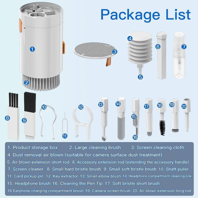 20 in 1 Multifunctional Cleaner Kit for Electronic Devices, Keyboard Cleaning Brush, Headphones Cleaner Kit for Airpods, Multi-Tool for Cleaning Laptop, Keyboard, Earbuds, Camera, Cellphones