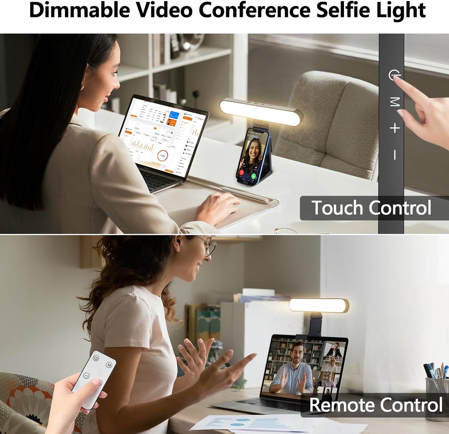 Selfie Light for Phone, LED Streaming Lighting with Remote and Touch Control, Fill Selfie Ring Light for Laptop, Computer Phone Ring Light for Video Recording/Conference/Live Streaming/Make Up