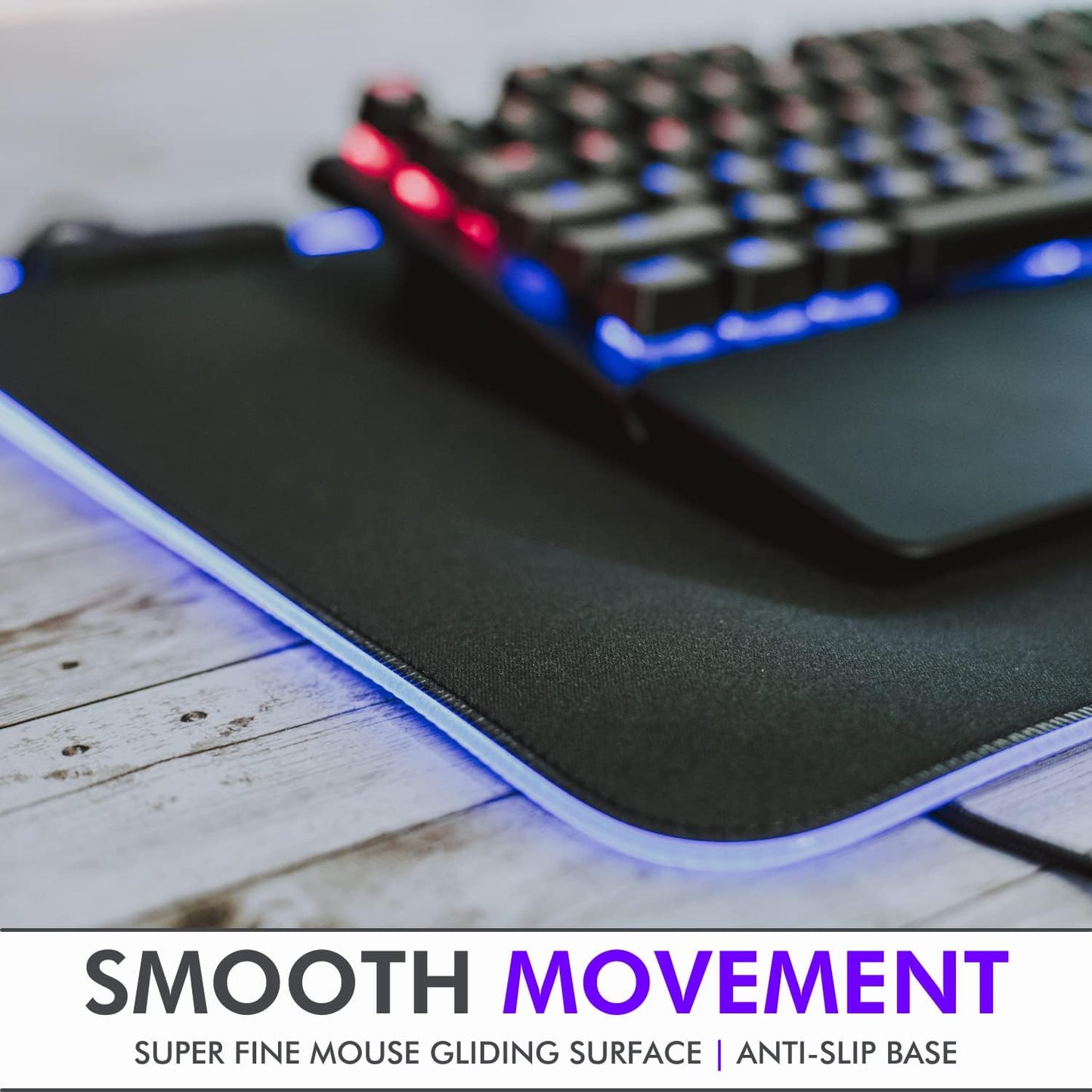 RGB Mouse Pad for Gaming - Large LED Mousepad Gaming Desk Mat with 8 Adjustable Light Modes - Gaming Pad for Mouse and Keyboard - Non Slip Rubber Base, Easy to Clean Water Proof Surface