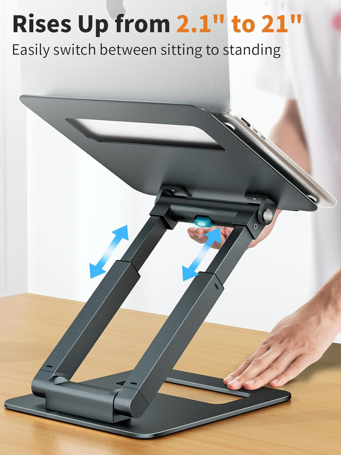 Laptop Stand for Desk Adjustable Height, Telescopic 360 Rotating Pull Out Design Ergonomic Laptop Riser Fits All Macbook, Laptops -Gray