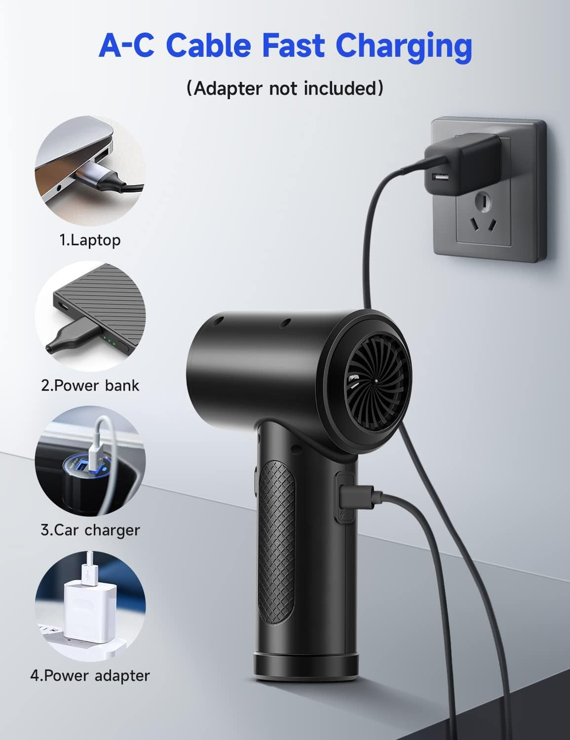 Compressed Air Duster, 3-Gear to 51000RPM Electric Air Duster Portable Air Blower with LED Light, 6000Mahrechargeable Cordless Air Duster for Computer Keyboard Fast Charge(Black)