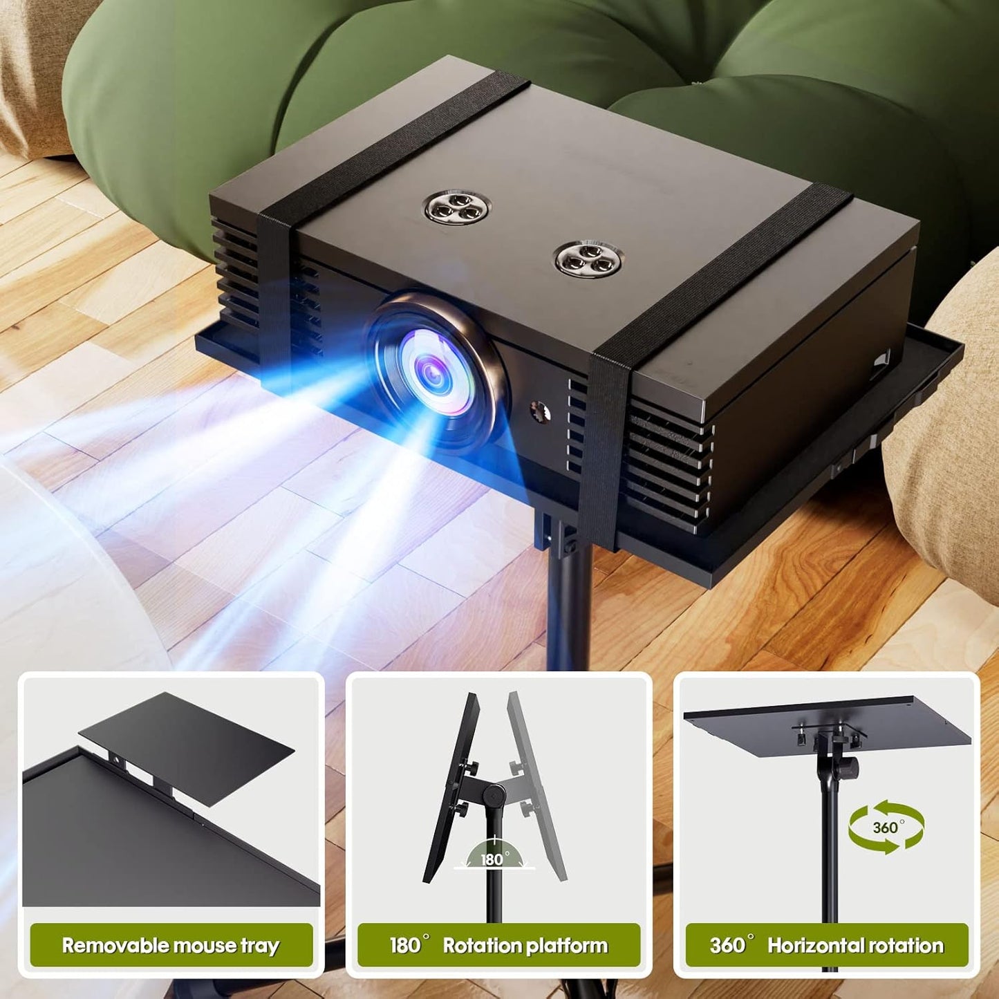 Projector Stand Laptop Tripod Stand - Portable Stand Adjustable Height 20 to 60 Inch, Projector Stand with Gooseneck Phone Holder & Mouse Tray, Laptop Floor Stand for Podium, Home, Studio, DJ Racks