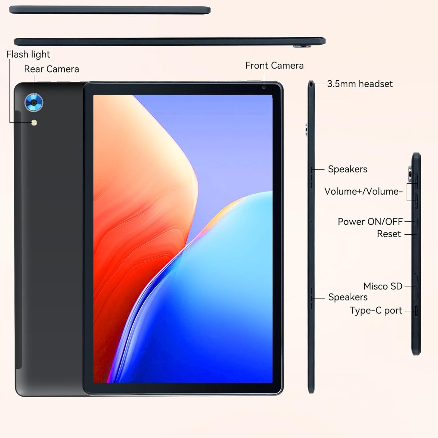Tablet,10.1" Android Tablet with Octa-Core Processor 10GB RAM 128GB ROM HD IPS Touchscreen 8H Battery, Wi-Fi 6, BT 5.0, Dual Camera, Google Tablets 2025