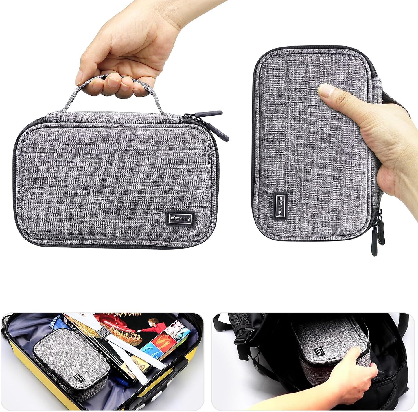 Electronics Cords Organizer Tech Accessories Storage Case Travel Small Carrying Bag for Charging Cables Adapter USB Plugs Power Cord Leads - Grey 1680D