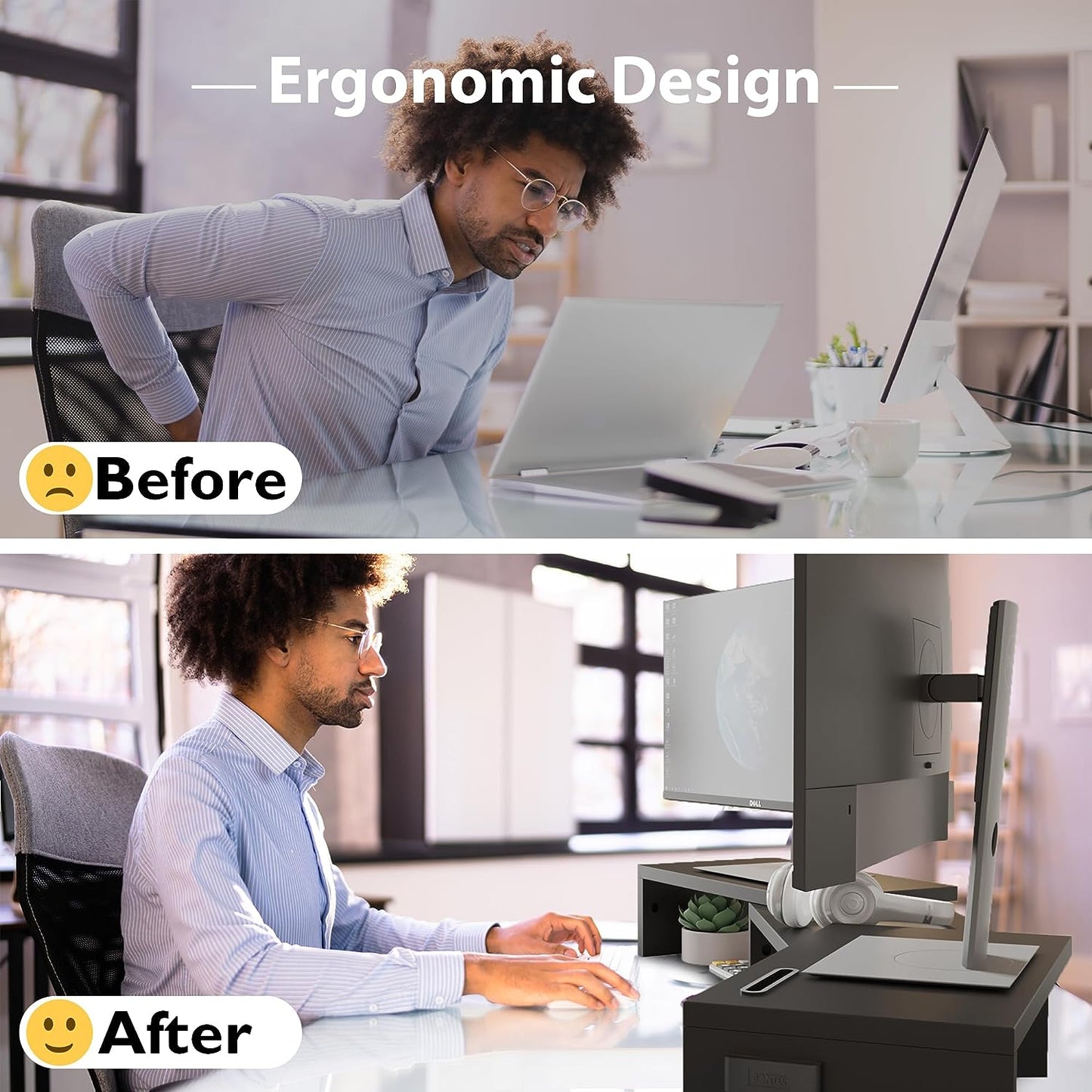 Dual Monitor Stand Riser with Smartphone Holder, Adjustable Length & Swivel Angle, Ergonomic Wooden Desktop Organizer for PC Monitor, Laptop, Printer, Large Storage, Black