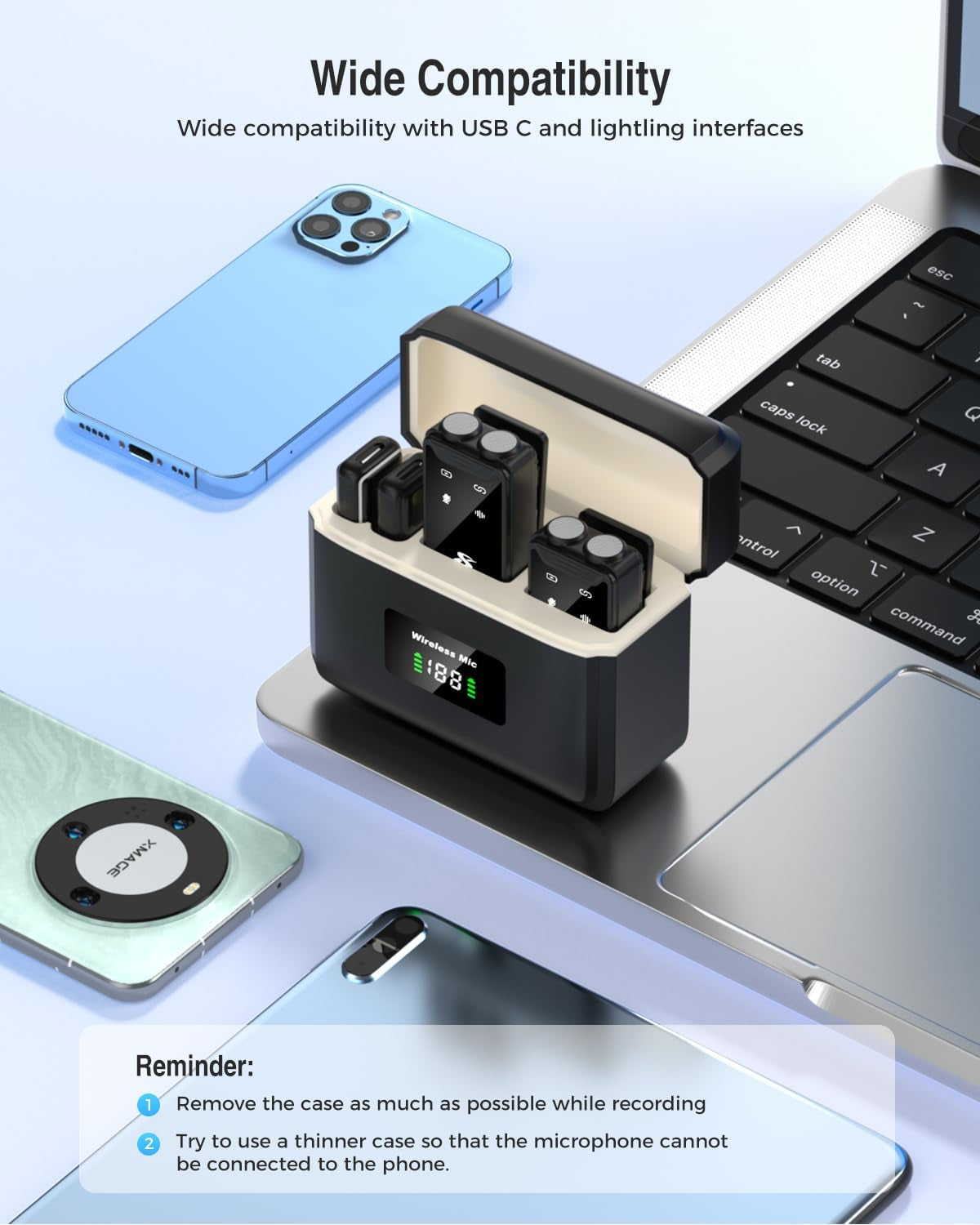 Wireless Microphone for Iphone, Ipad, Android(Lightning/Usb C), Dual Microphones 20 H Battery Life, Mini Microphone, Cordless Double Mics for Video Recording, Youtube, Tiktok, 164FT