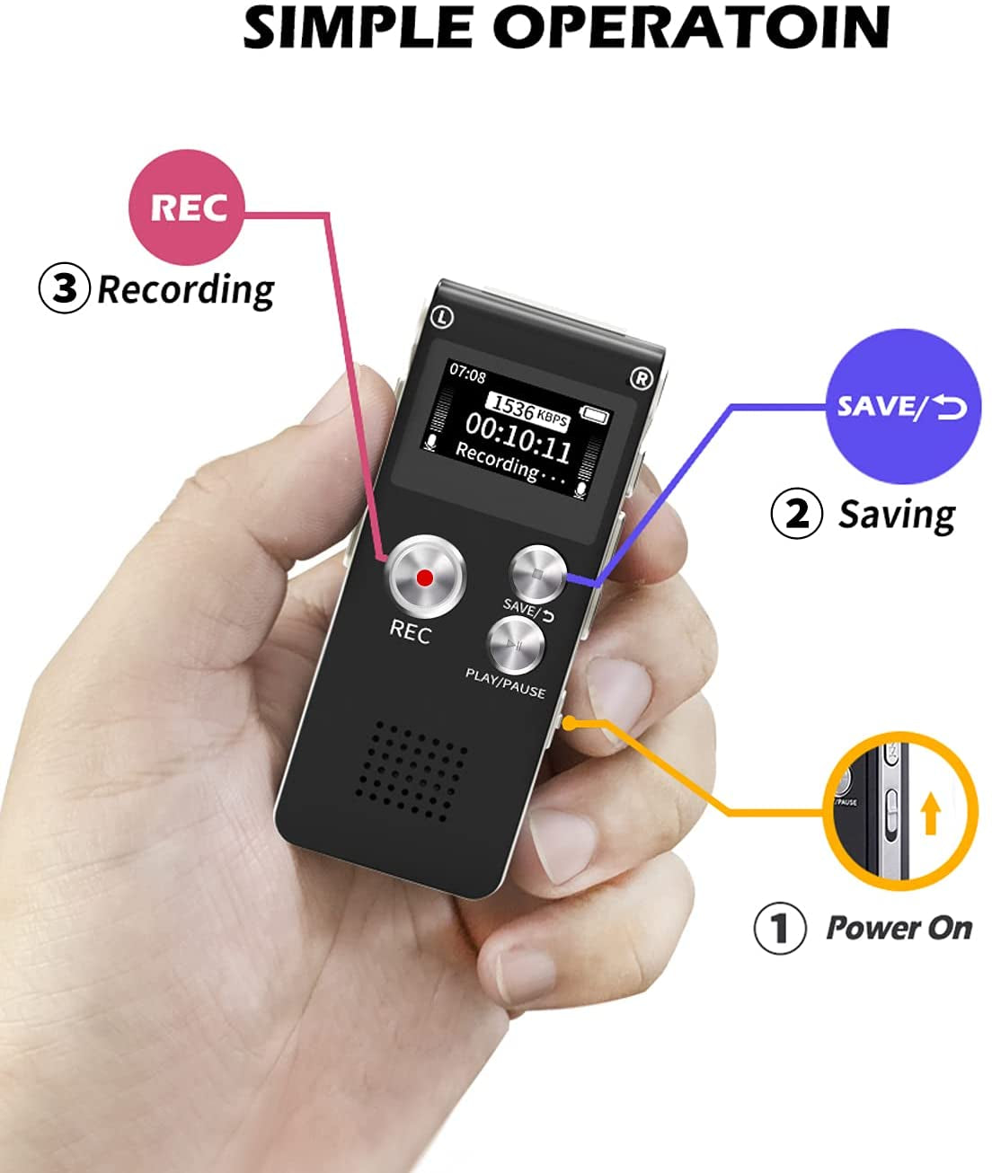 Digital Voice Recorder 16GB Voice Recorder with Playback for Lectures - USB Rechargeable Dictaphone Upgraded Small Tape Recorder Device