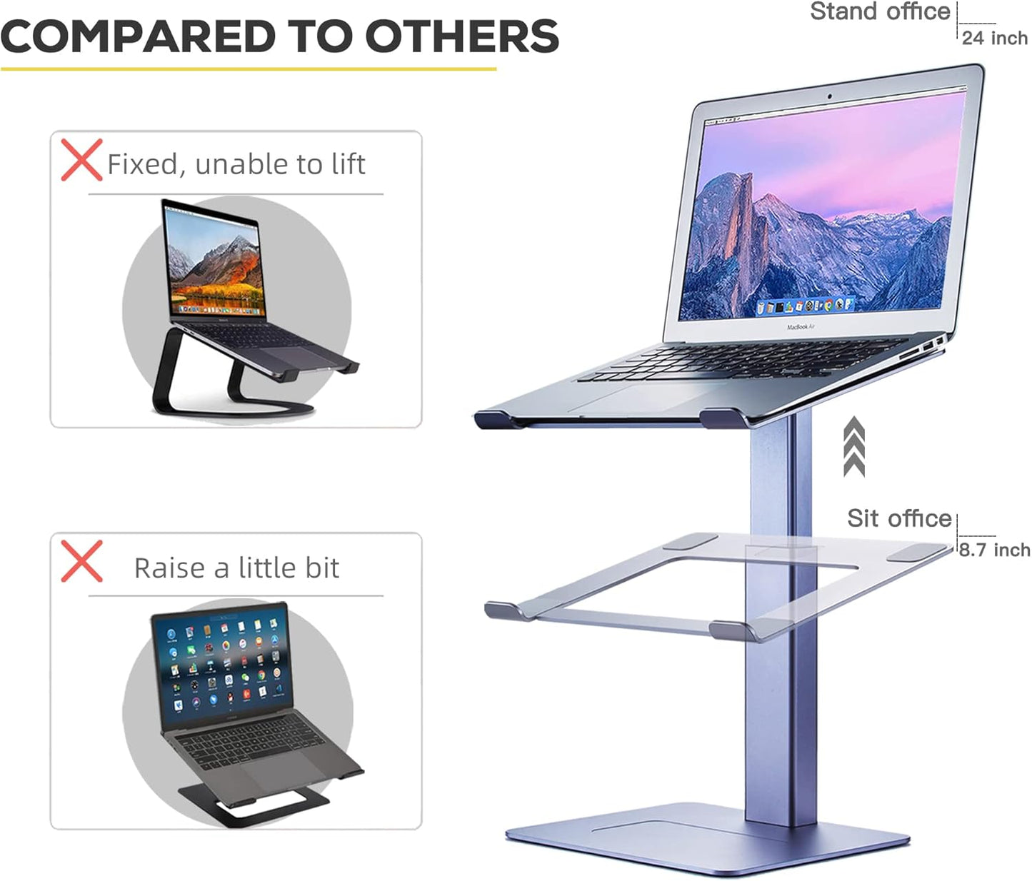 Adjustable Laptop Stand, Tall, Strong, Airflow, Suitable for 13.3-17.3 Inch Laptops, Lift Screen to Eye Level for Video Conferences