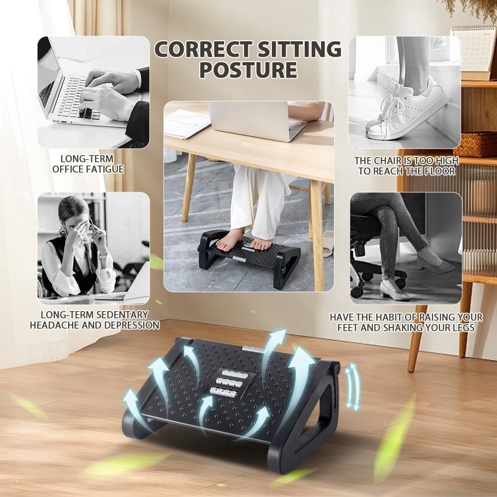 Foot Rest, Six Heights Adjustable Foot Rest for under Desk at Work, Ergonomic Foots Stool for under Office Desks, under Desk Footrest with Foot Massage Roller, Chair Footrest for Leg Rests