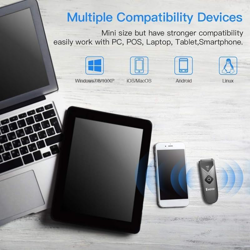 Bluetooth 2D&1D Barcode Scanner, Portable Wireless Mini Barcode Reader with 2.4G Wireless/Bluetooth/Usb Wired Connection QR Code Scanner Compatible with Pad, Phone, Android, Tablet PC