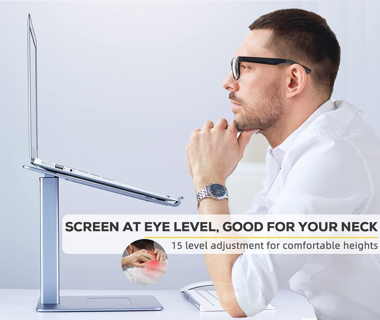 Adjustable Laptop Stand, Tall, Strong, Airflow, Suitable for 13.3-17.3 Inch Laptops, Lift Screen to Eye Level for Video Conferences