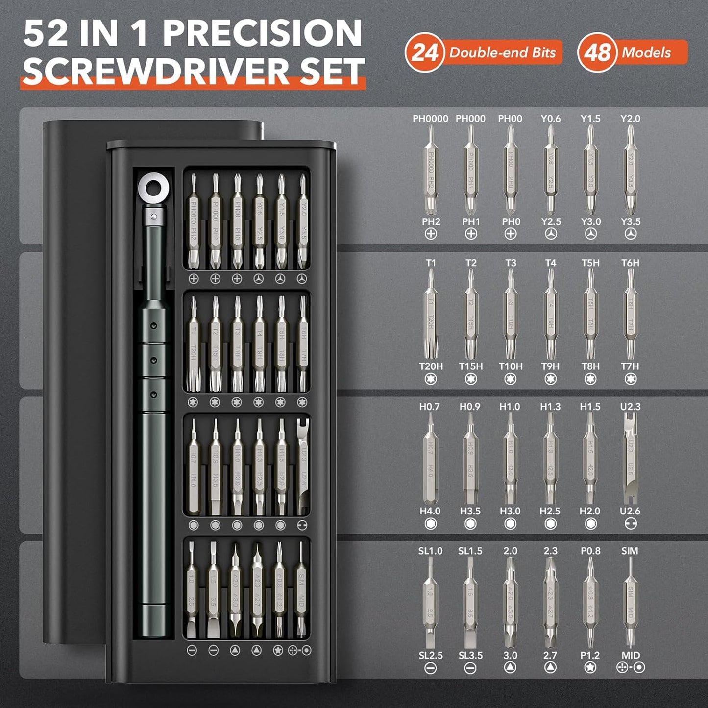 50-IN-1 Precision Screwdriver Set, Mini Repair Tool Kit with Torx for Macbook, Computer, Laptop, Iphone, PS5, Xbox, Switch, Glasses, Watch, Ring Doorbell, Electronic, Small Gift Gadget for Men