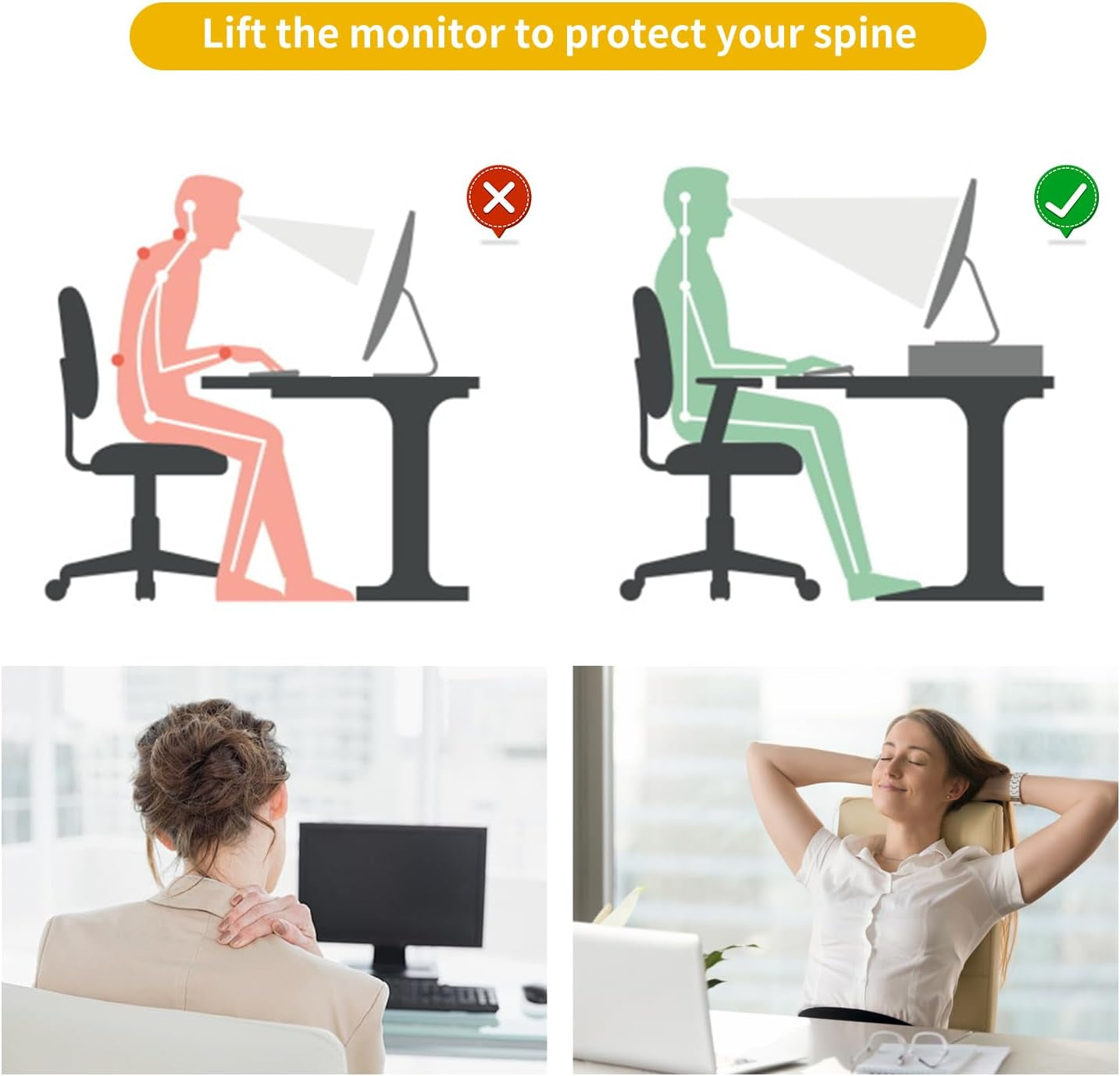 Monitor Stand Riser, Desk Organizer with Drawer and Pen Holder, 2-Tier Computer Stand, Office Desk Accessories, Office Organization (Wood)