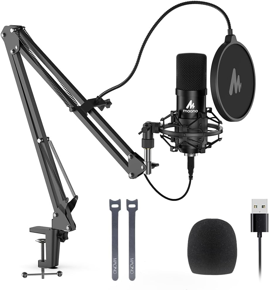 USB Microphone, 192Khz/24Bit Plug & Play PC Computer Podcast Condenser Cardioid Metal Mic Kit with Professional Sound Chipset for Recording, Gaming, Singing, Youtube (AU-A04)