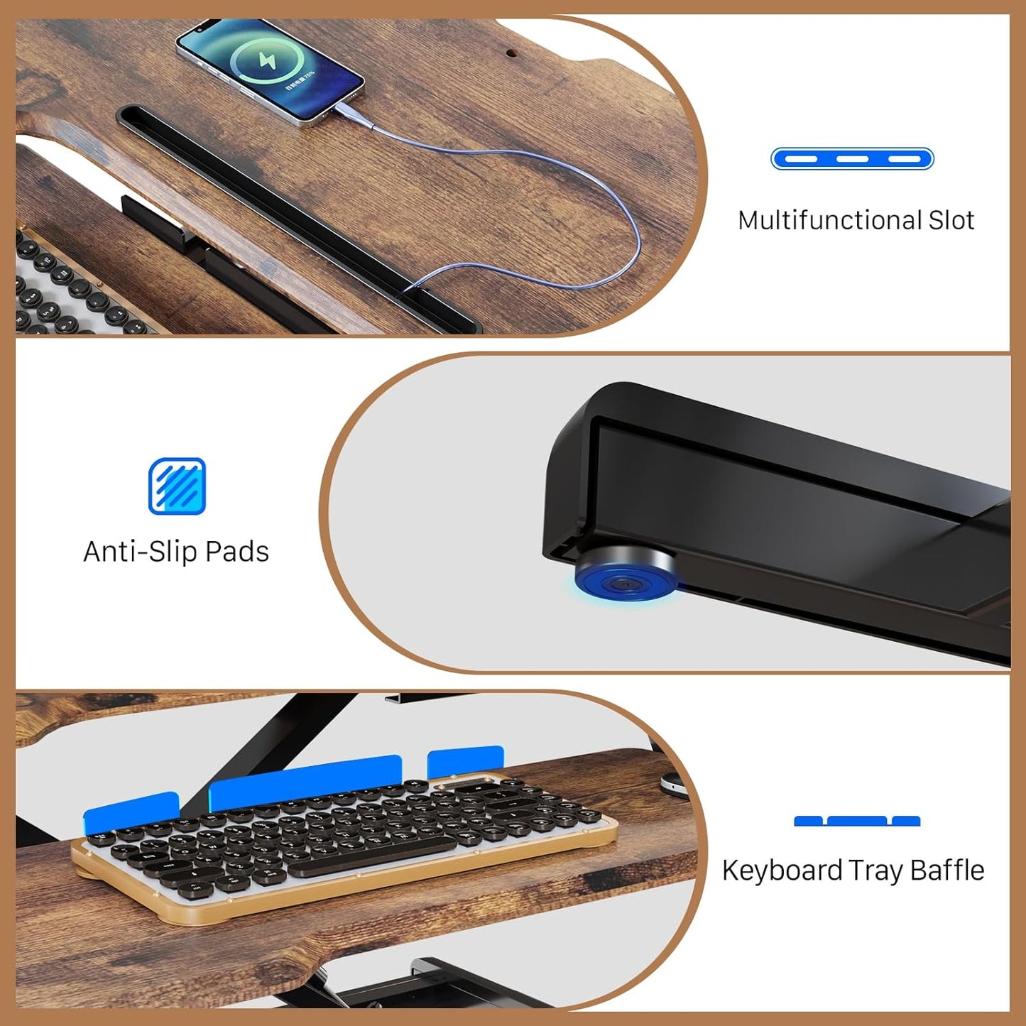 Standing Desk Converter 32 Inch, Height Adjustable Sit Stand Desk Riser, Quick Sit to Stand Desktop Dual Monitor Riser Workstation for Home Office with Keyboard Tray, Rustic Brown