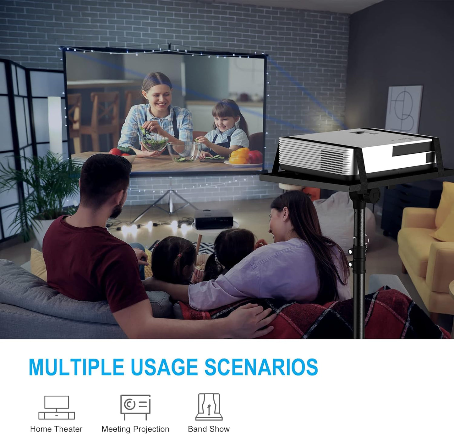 Projector Stand Tripod from 23" to 46", Laptop Tripod Stand Height Adjustable with Gooseneck Phone Holder, Laptop Floor Stand for Office, Home, Stage, Studio, DJ Racks Holder Mount