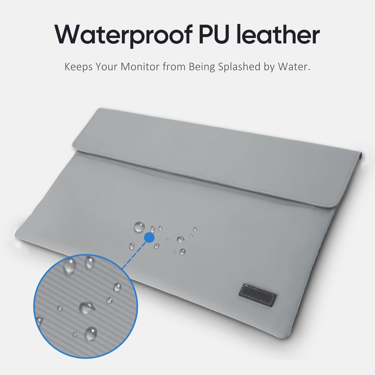16.1" Portable Monitor Sleeve Bag, PU Leather Case for Travel Monitor Laptop, Grey