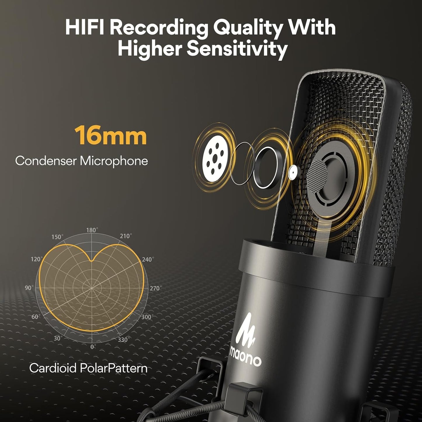 USB Microphone, 192Khz/24Bit Plug & Play PC Computer Podcast Condenser Cardioid Metal Mic Kit with Professional Sound Chipset for Recording, Gaming, Singing, Youtube (AU-A04)