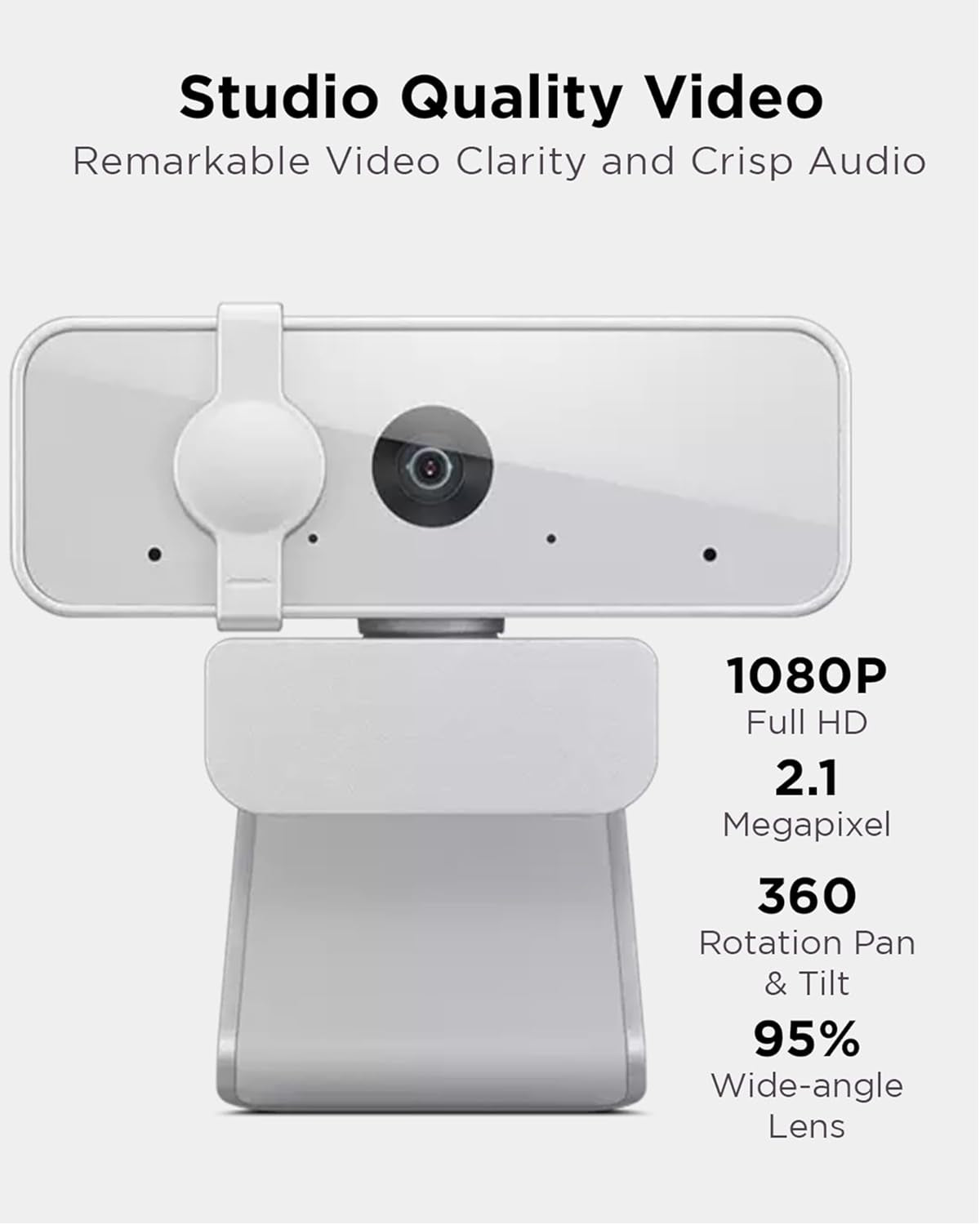 HD 1080P Webcam (300 FHD) - Monitor Camera with 95Β° Wide Angle, 360Β° Rotation Pan & Tilt, Dual Microphones β Attachable Desktop Cam with Privacy Shutter for Remote Work, Streaming & Gaming
