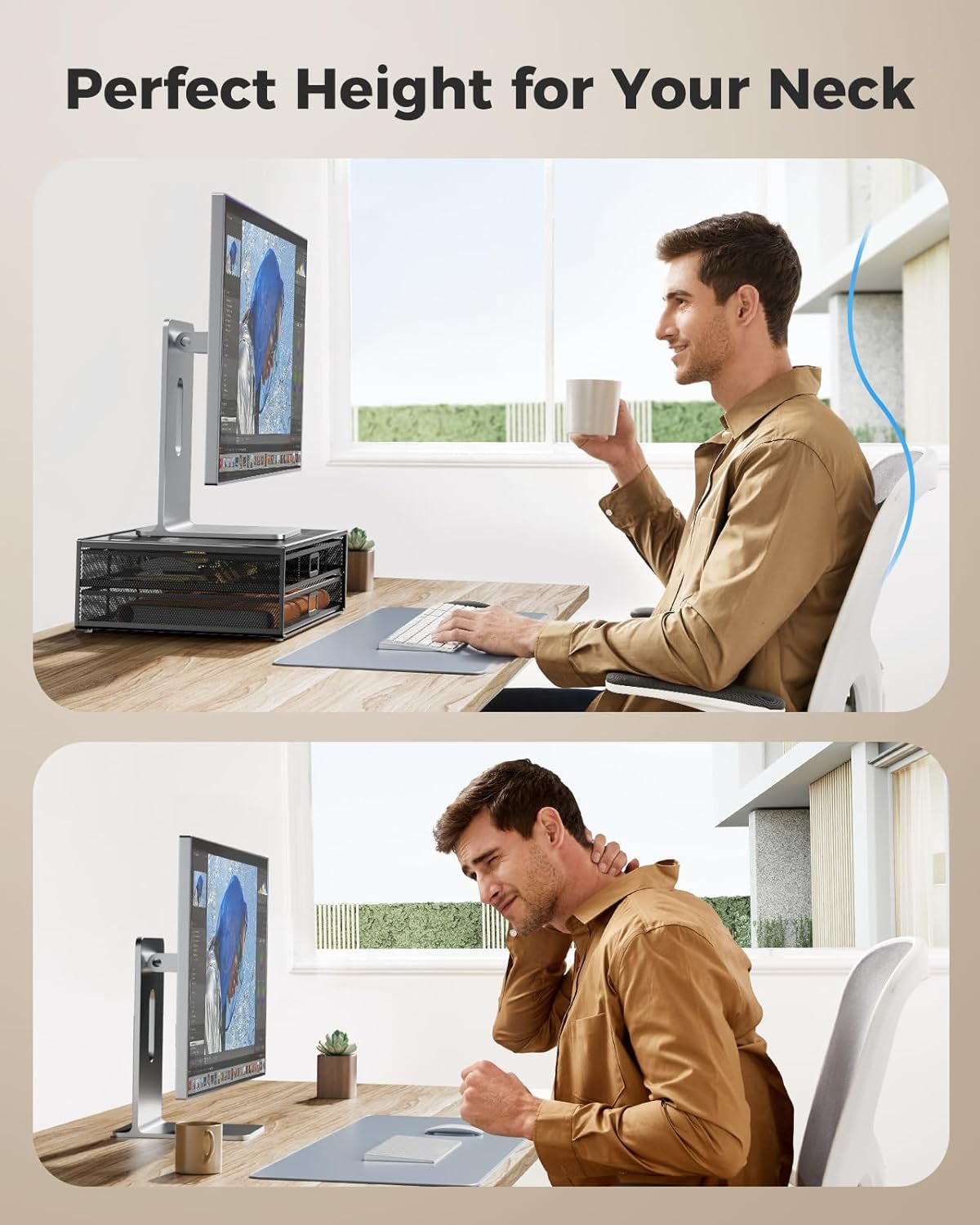 2 Tier Monitor Stand, Metal Monitor Riser with Drawer, Desk Organizer, Monitor Stand with Storage, Desktop Computer Stand for PC, Laptop, Printer