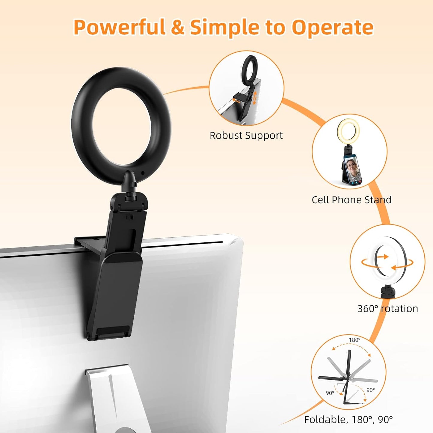 Ring Light for Laptop Desk Clip On,Small Computer Video Conference Lighting with Stand for Phone/Webcam/Monitor,5" Portable Mini LED Selfie Light Desktop for Zoom Meeting/Video Call/Recording