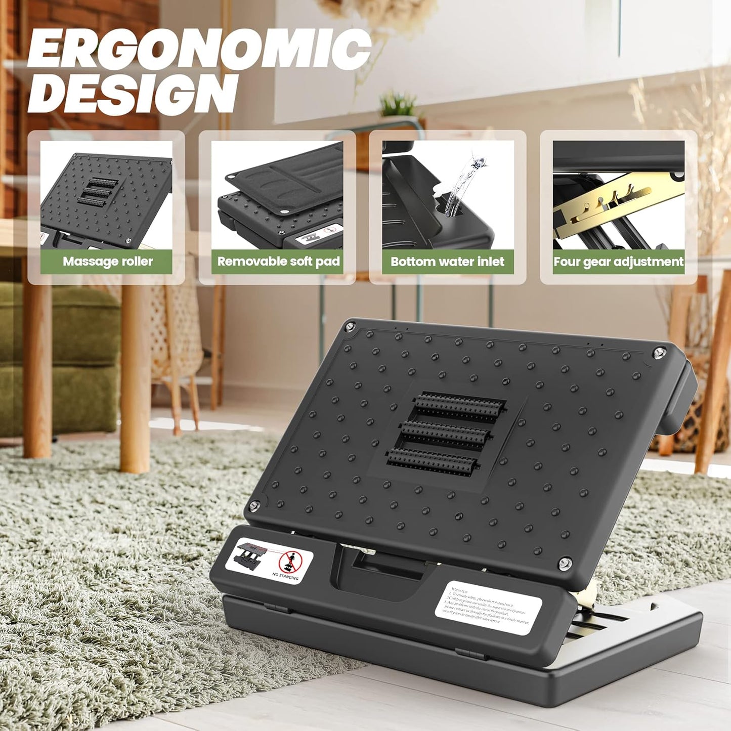 Foot Rest for under Desk at Work, Height Adjustable Footrest with Massage Roller and Soft Pad, Foldable Ergonomic Foot Rest for Car, Underdesk, Home, Train(Black)
