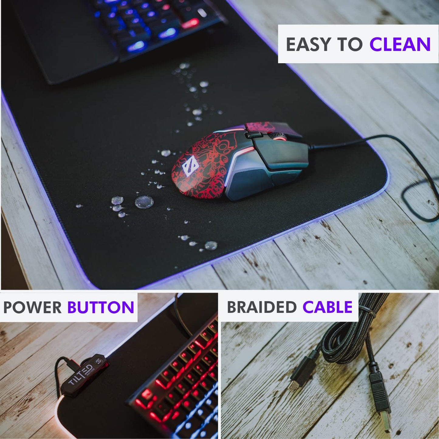 RGB Mouse Pad for Gaming - Large LED Mousepad Gaming Desk Mat with 8 Adjustable Light Modes - Gaming Pad for Mouse and Keyboard - Non Slip Rubber Base, Easy to Clean Water Proof Surface