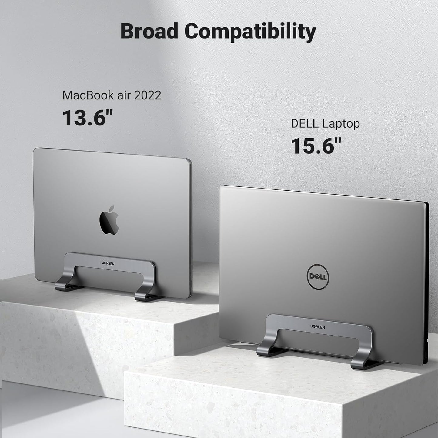 Vertical Laptop Stand Holder for Desk Compatible with Macbook Pro, Macbook Air Stand Vertical Aluminum Adjustable for up to 17.3 Inch Gaming Laptop, Gray