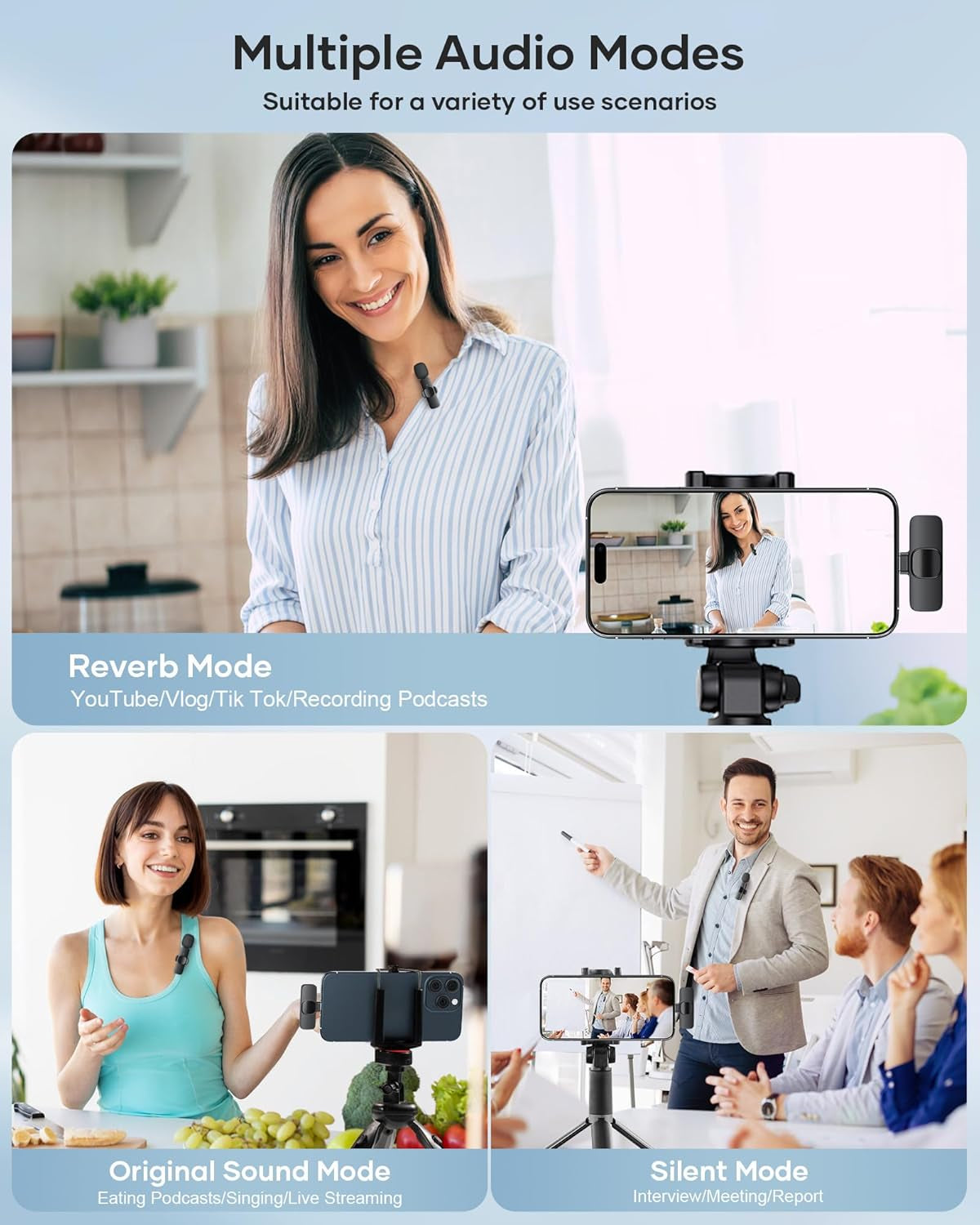 2 Pack Wireless Lavalier Microphone for Iphone Ipad and Android Phone, Lapel Mic Plug and Play Wireless Mic Noise Reduction Microphone for Video Recording Interview Podcast Vlog Youtube Tiktok