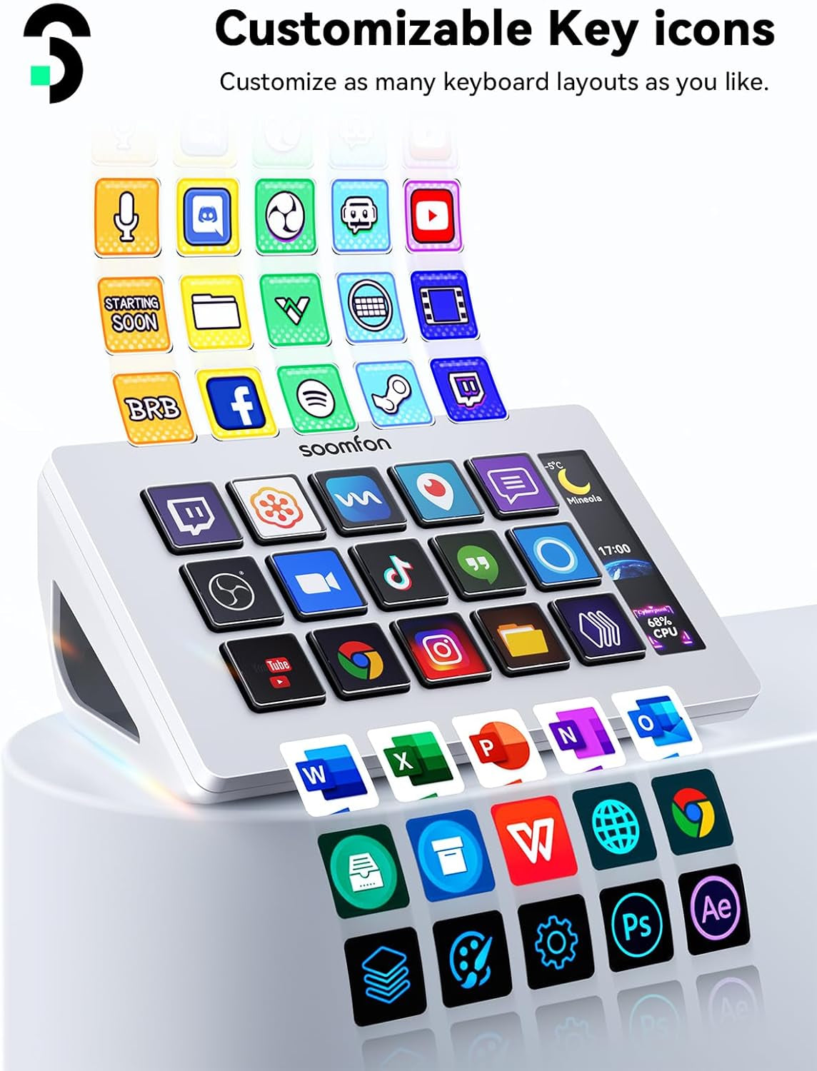Stream Controller Stream Control Deck with 15 LCD Macro Keys Customizable for Content Creators Streaming Gaming to Trigger Actions in OBS, Youtube, Twitch and More, Compatible with PC & MAC