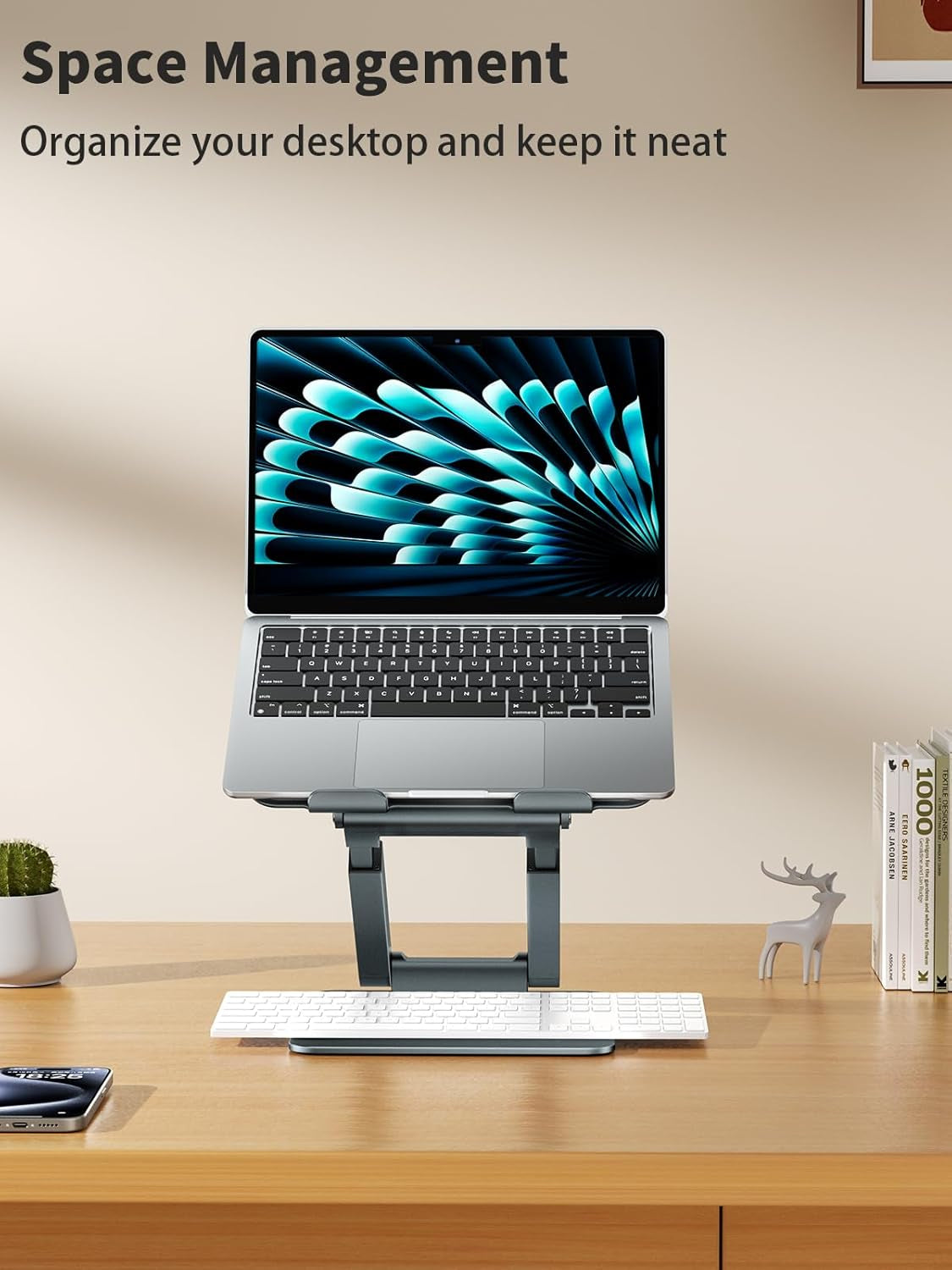 Laptop Stand for Desk Adjustable Height, Telescopic 360 Rotating Pull Out Design Ergonomic Laptop Riser Fits All Macbook, Laptops -Gray