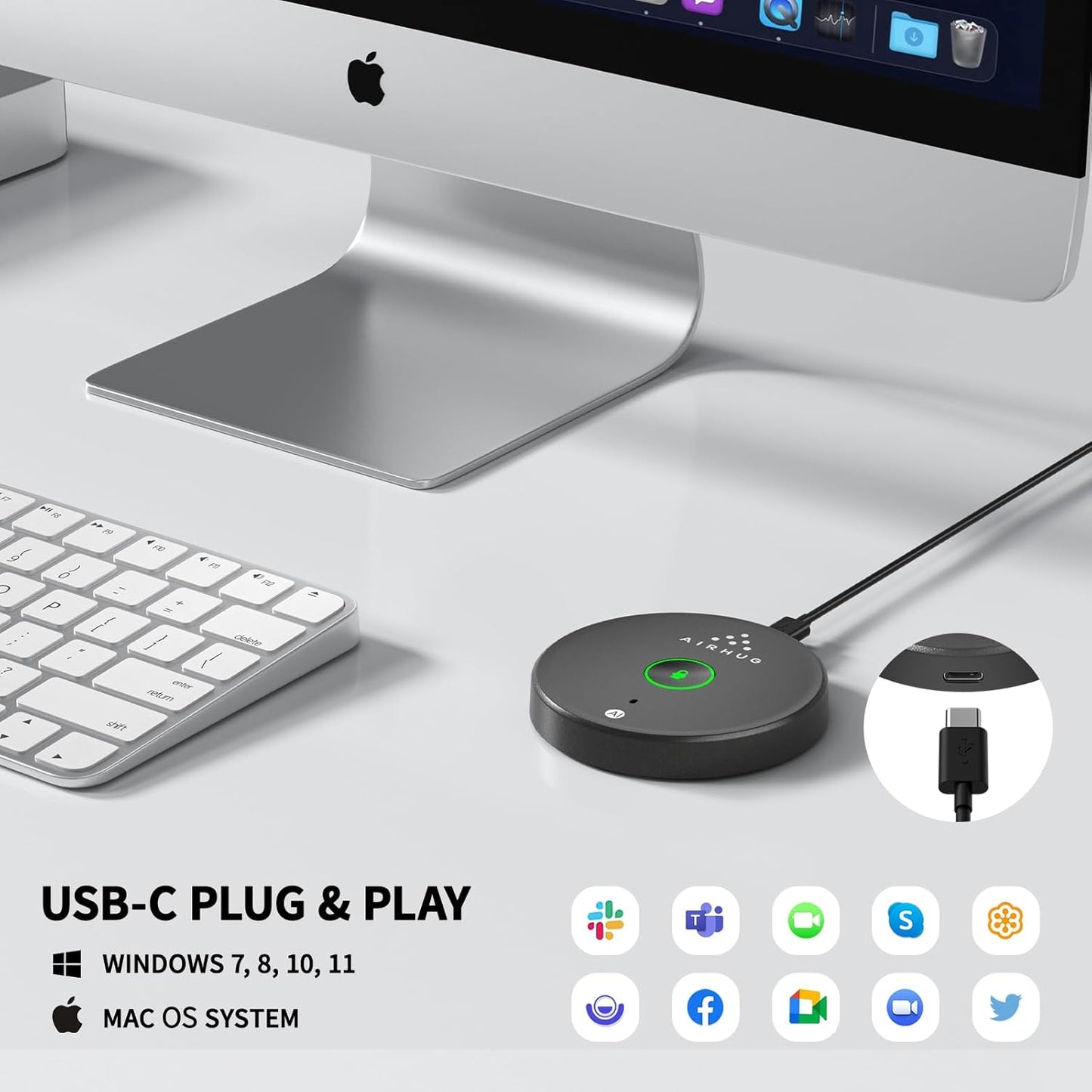 USB Microphone,Desktop Computer Mic, Mute Button with LED Indicator,Ai Noise Reduction,Plug & Play Omnidirectional Condenser PC Laptop Mics,For Online Calls/Class/Recording Video