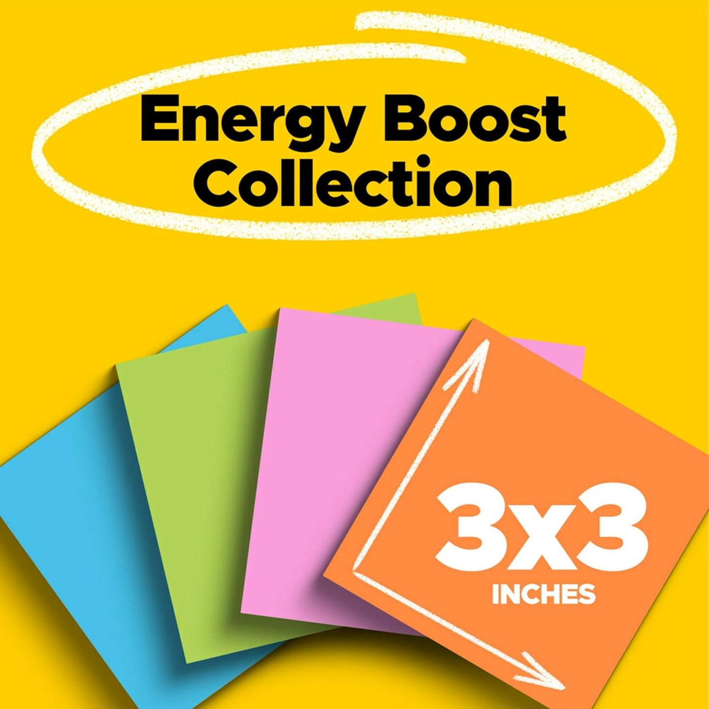 Super Sticky Notes, 24 Sticky Note Pads, 3 X 3 In., School Supplies, Office Products, Sticky Notes for Vertical Surfaces, Monitors, Walls and Windows, Energy Boost Collection