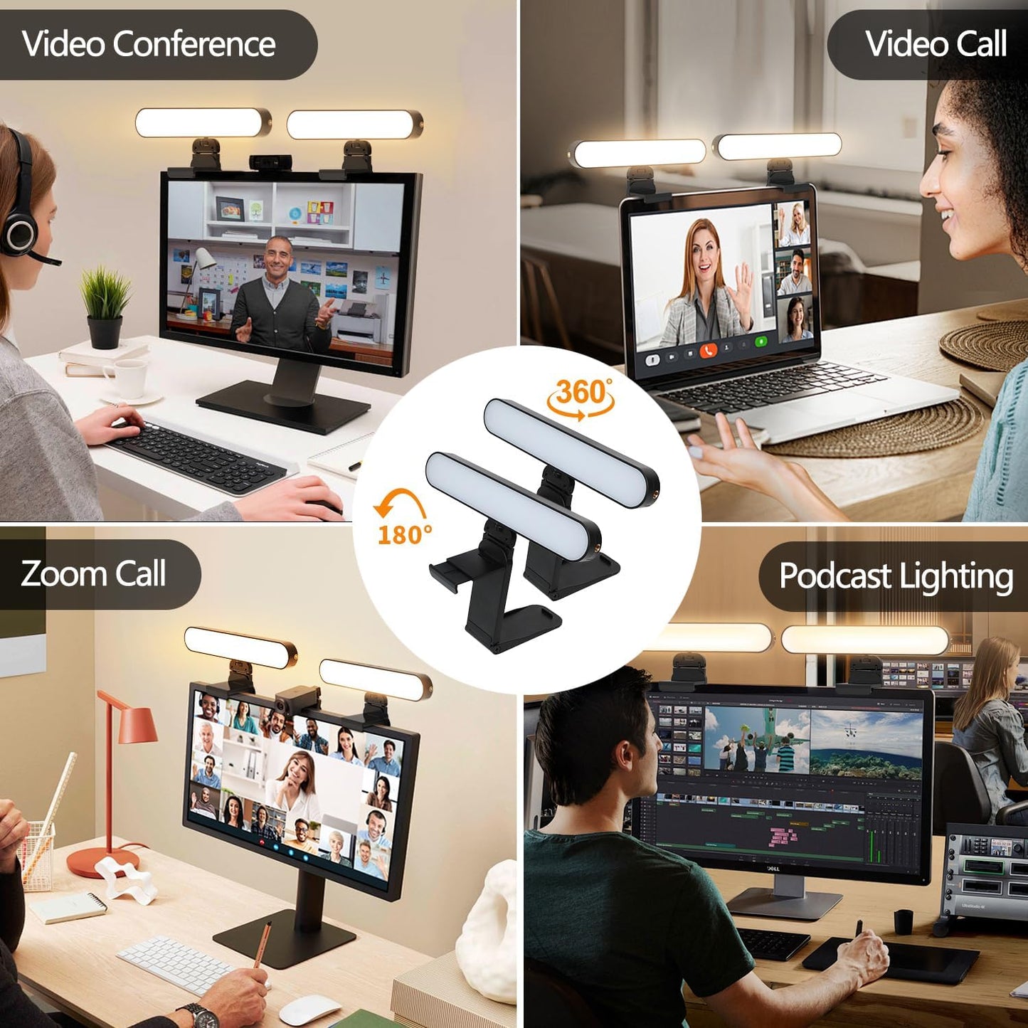 Dual-Lamp Video Conference Lighting, LED Streaming Light with Remote and Touch Control, Zoom Lighting for Computer,Webcam Laptop Monitor Ring Light for Video Calls/Zoom Meetings/Video Recording