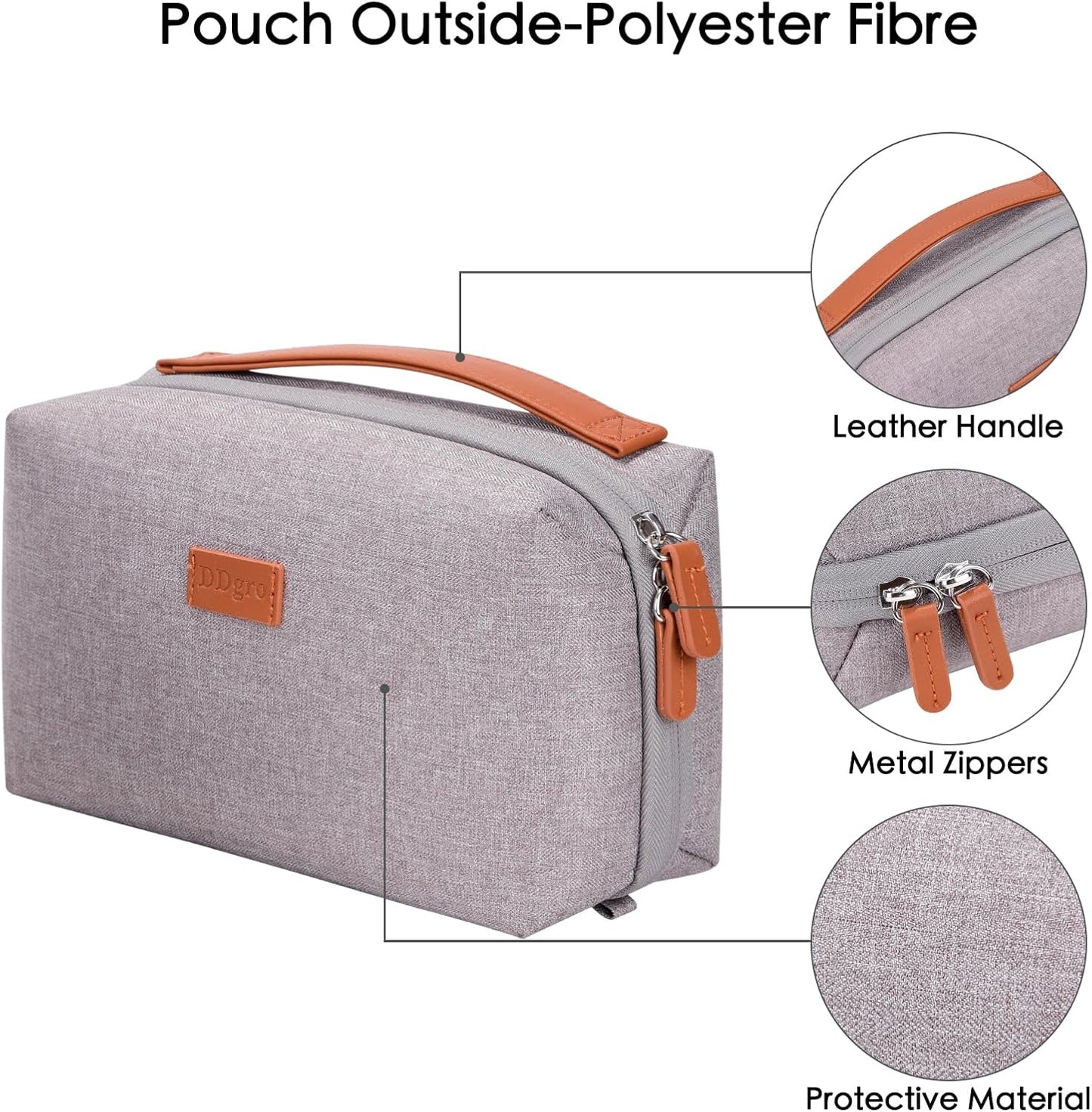 Electronics Organizer Travel Pouch - Perfect Accessory Bag for Electronics, Macbook Charger & Cords, Cables, Hard Drive (Light Grey-Brown)