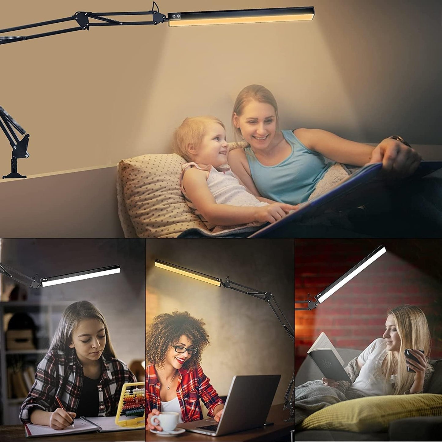 NOEVS 2-In-1 LED Desk Lamp with Clamp and Base, 50.7" Adjustable Swing Arm, Memory Function for Home Office, Workbench, Reading, Craft, Drafting