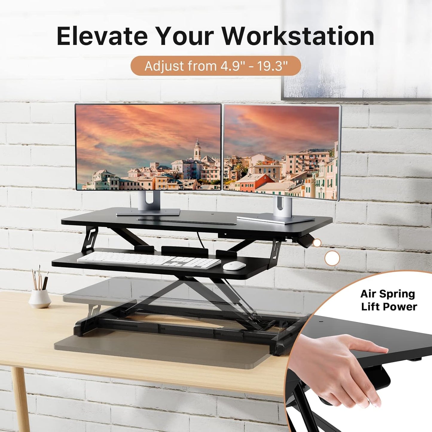 Standing Desk Converter, 32" Wide Height Adjustable Sit Stand up Desk Riser with Keyboard Tray, Desktop Workstation Riser for Home Office Computer Laptop, Particle Board, Black