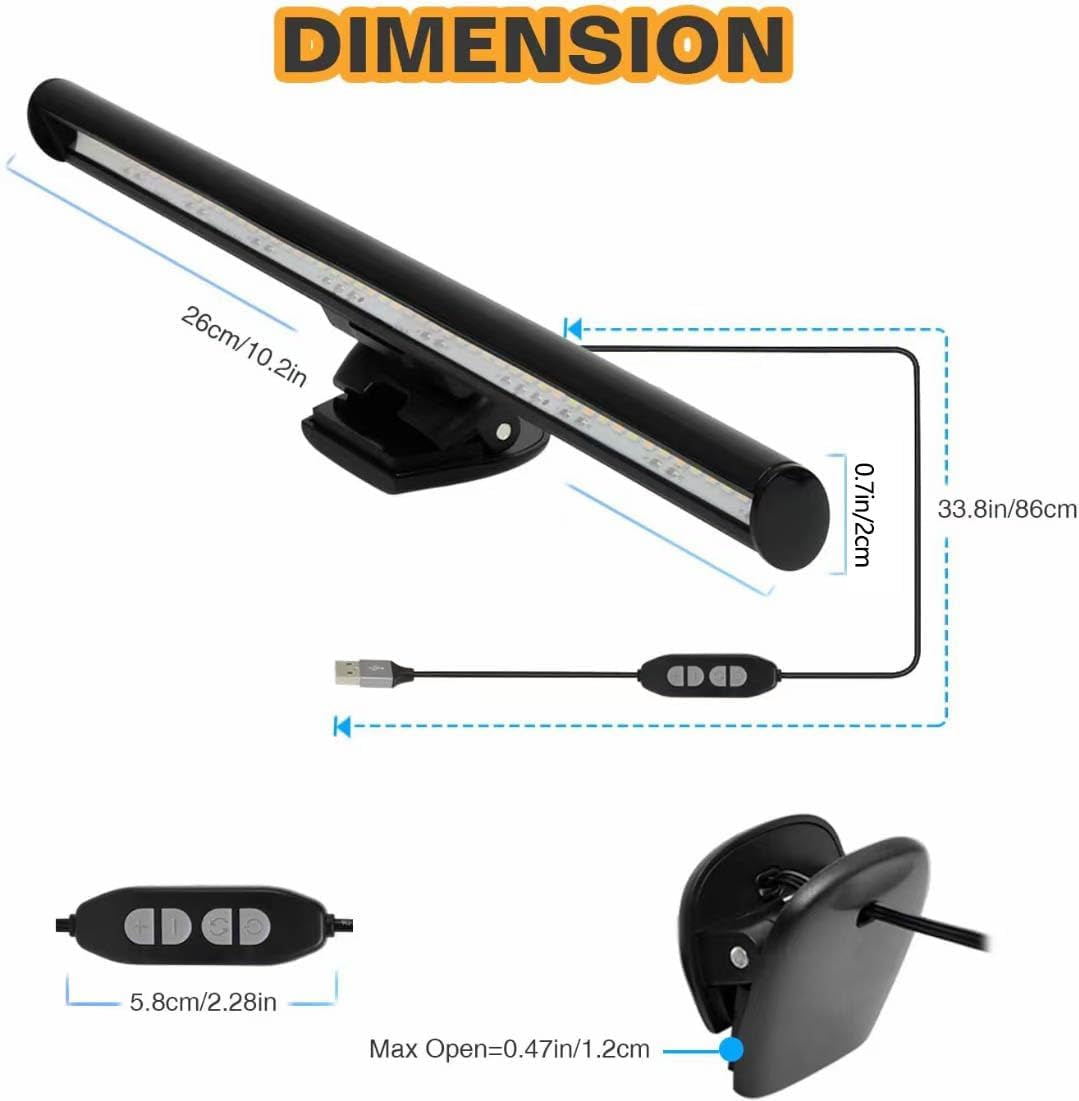 Portable Laptop Monitor Light Bar with USB Connection, E-Reading LED Task Lamp, 3 Color Temperature Settings, 10 Levels of Brightness Adjustment, No Glare on the Screen, Saves Space