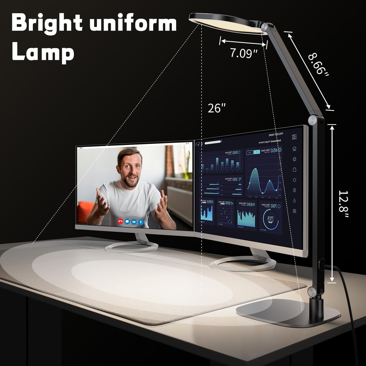 LED Desk Lamp for Home Office, Desk Light for Video Call, 3 Color Temperature 10 Brightness Computer Light, Dimmable Led Desk Light with Memory & Timer Func, Metal Swing Arm Architect Desk Lamp