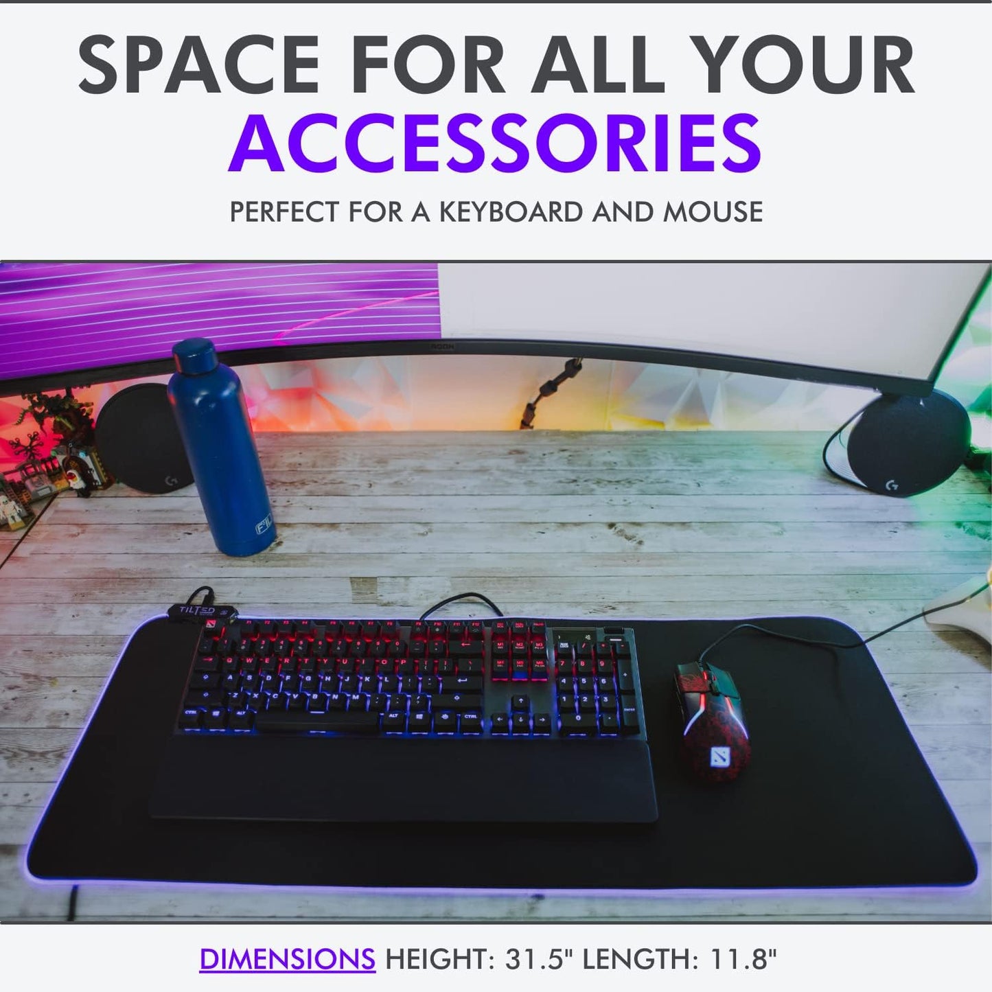 RGB Mouse Pad for Gaming - Large LED Mousepad Gaming Desk Mat with 8 Adjustable Light Modes - Gaming Pad for Mouse and Keyboard - Non Slip Rubber Base, Easy to Clean Water Proof Surface