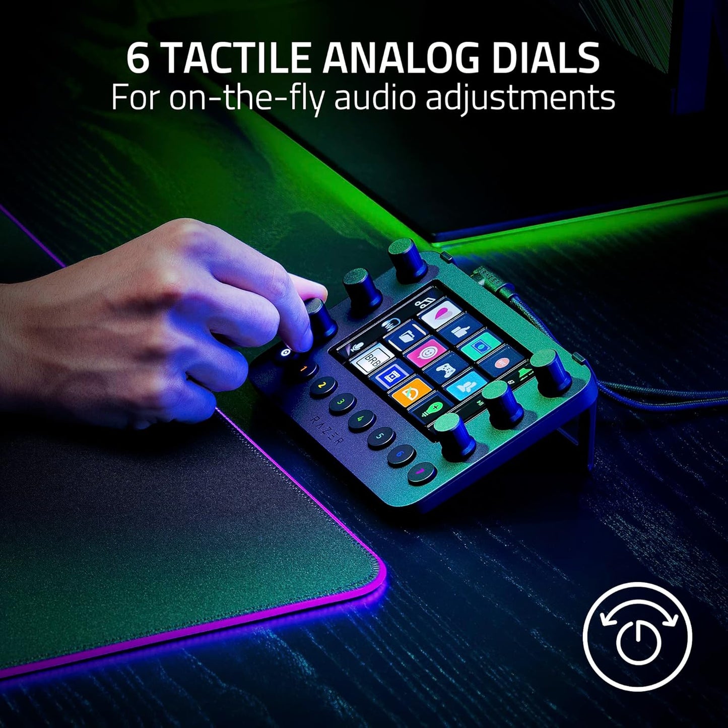 Stream Controller: All-In-One Keypad for Streaming - 12 Haptic Switchblade Keys - 6 Tactile Analog Dials - 8 Programmable Buttons - Designed for PC & Mac Compatibility