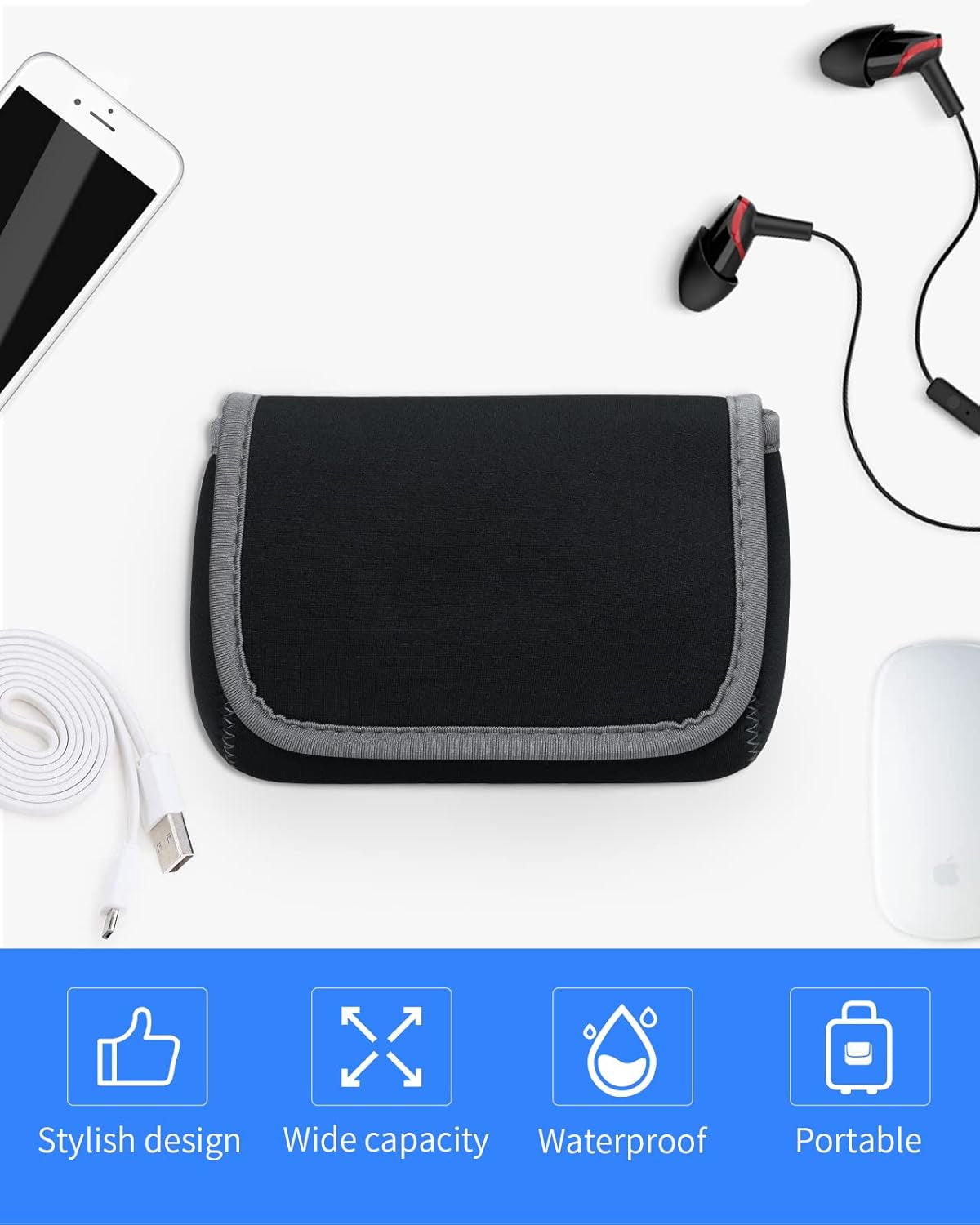 Tech Pouch Storage Small Bag Cases for Accessories Laptop Macbook Power Adapter, Wireless Mouse, Iphone Charger, Cellphone, Power Bank, Cord Travel Cable Electronic Organizer - Dark Gray
