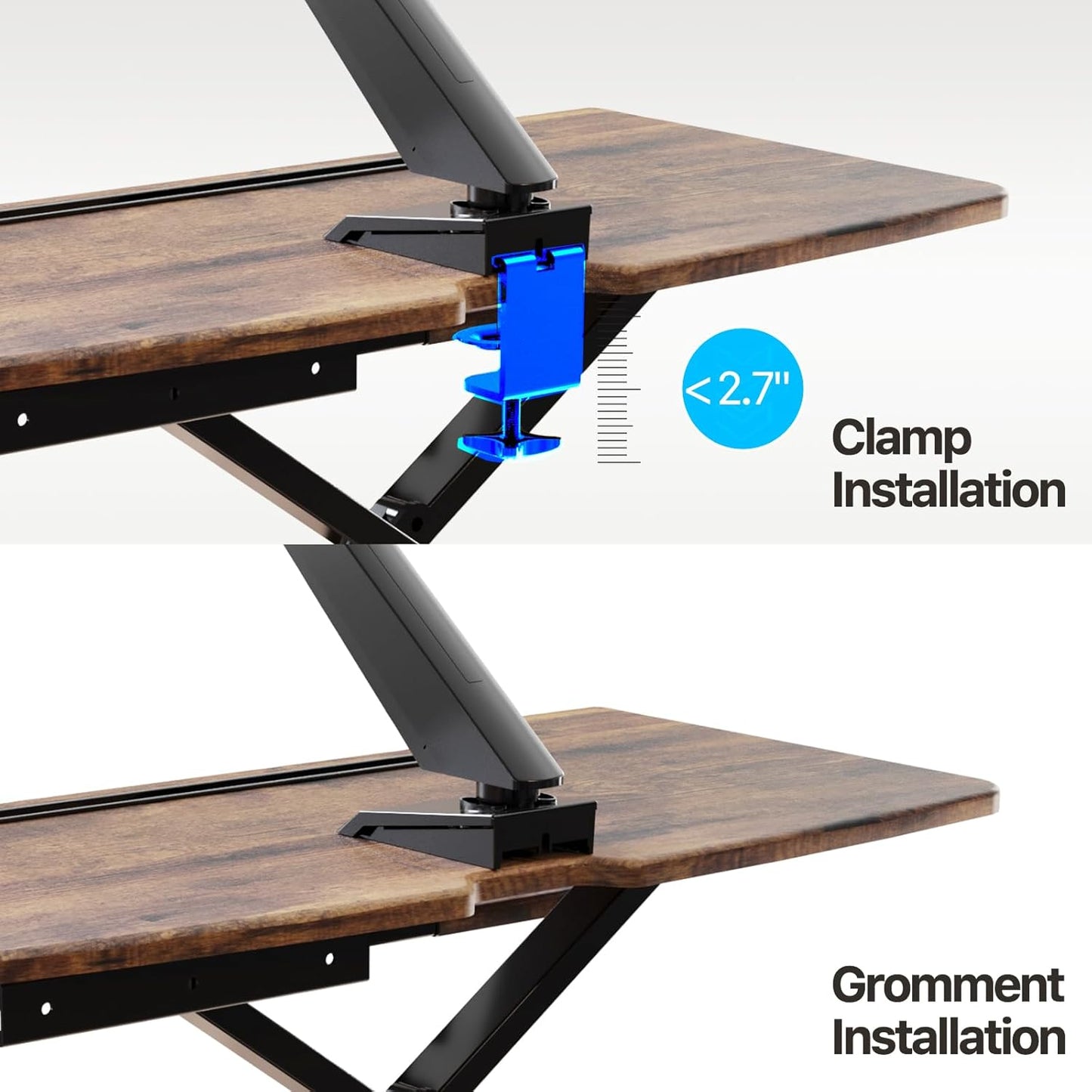 Standing Desk Converter 32 Inch, Height Adjustable Sit Stand Desk Riser, Quick Sit to Stand Desktop Dual Monitor Riser Workstation for Home Office with Keyboard Tray, Rustic Brown